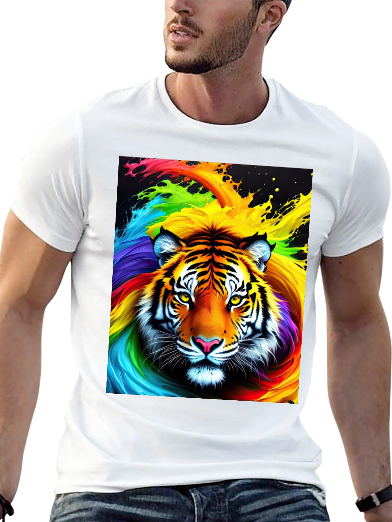 Rainbow Tiger Graphic Tee - Black Cotton Comfort