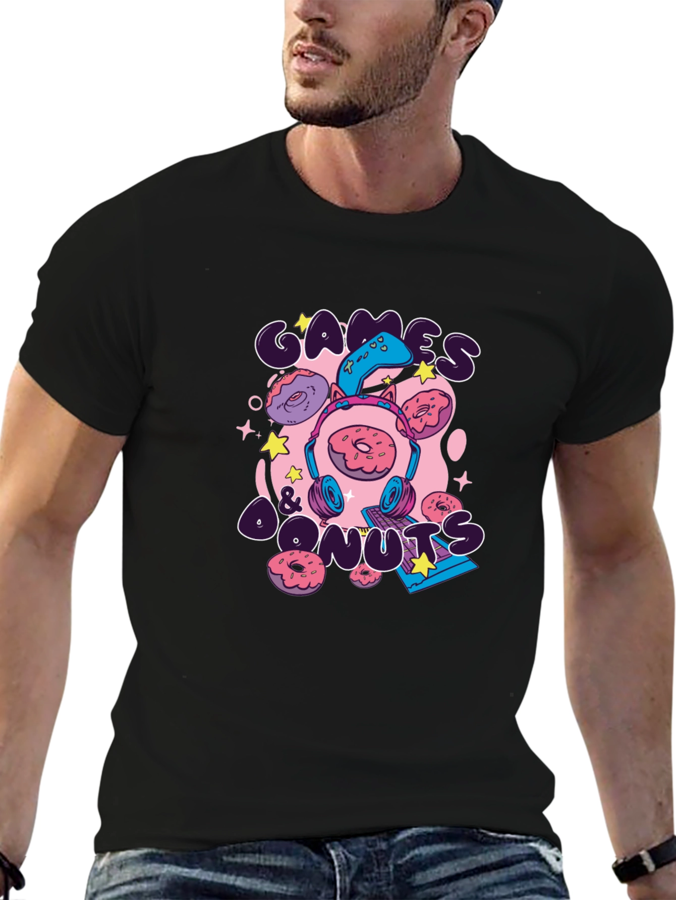 Games & Donuts Black Graphic Tee