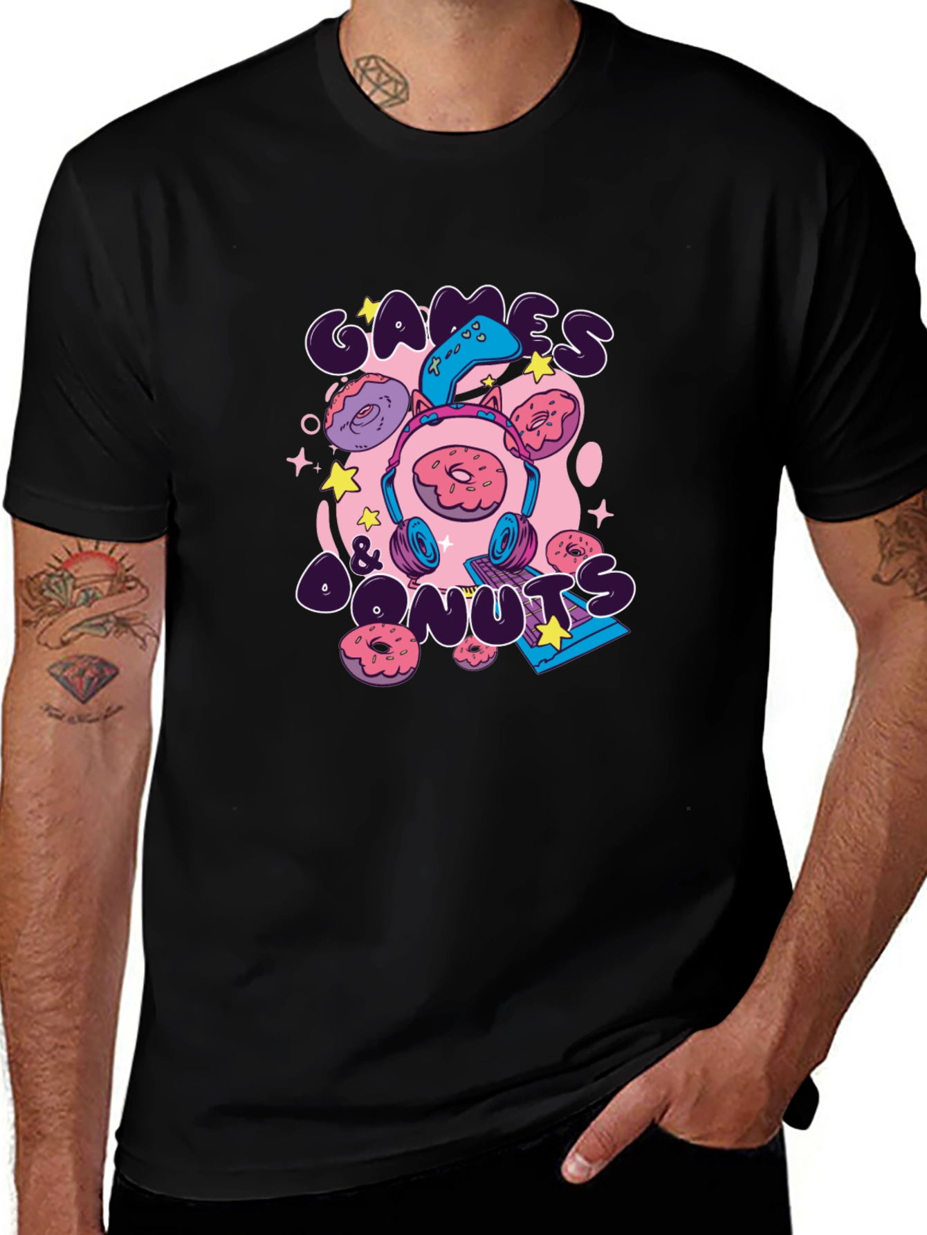 Games & Donuts Black Graphic Tee