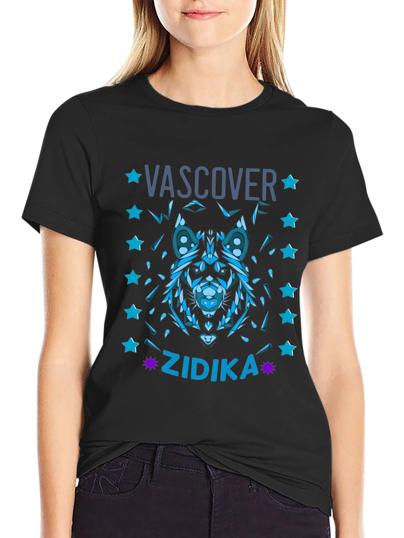 Geometric Wolf Graphic Tee - Vascover Zidika