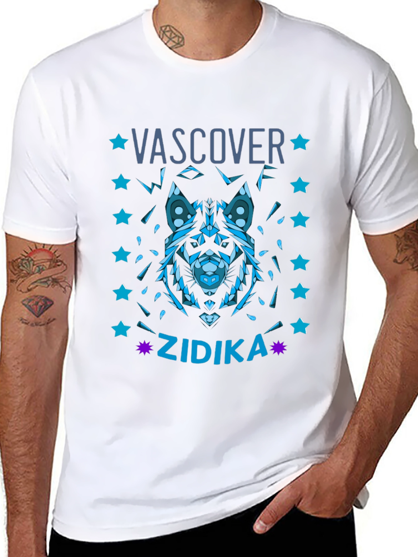Geometric Wolf Graphic Tee - Vascover Zidika
