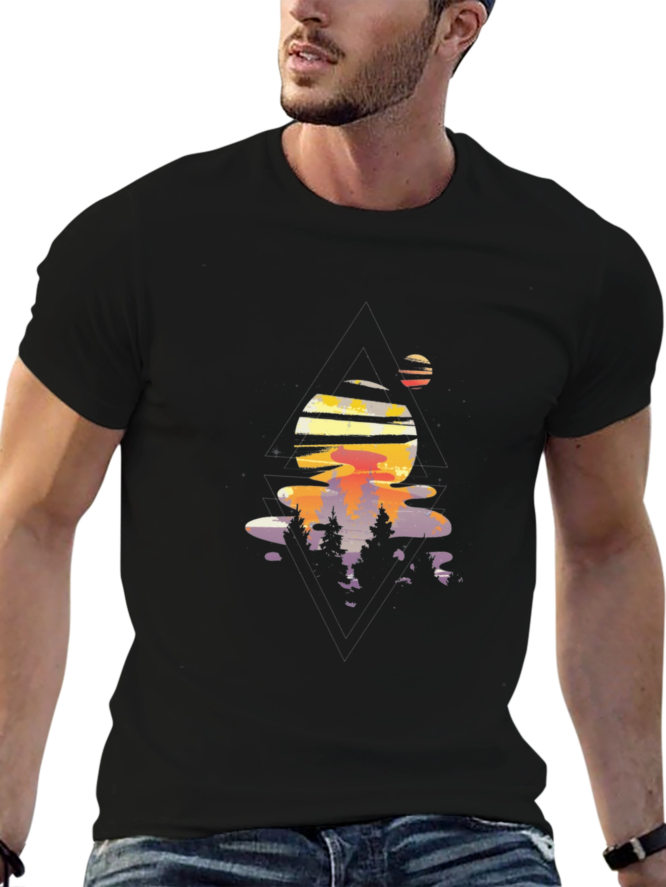 Abstract Sunset Graphic Tee - Black