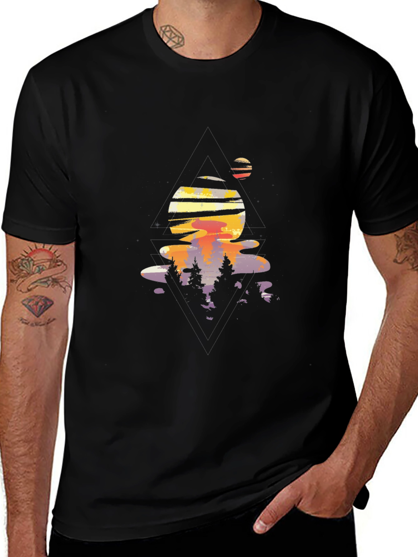 Abstract Sunset Graphic Tee - Black