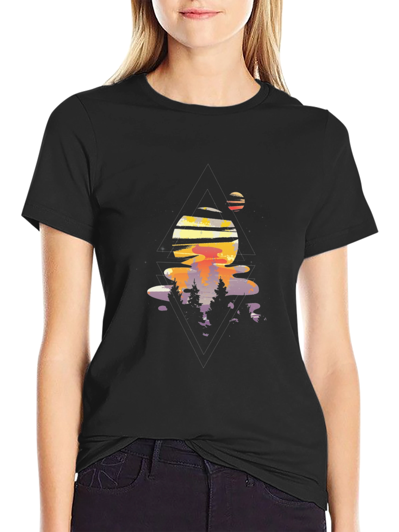Abstract Sunset Graphic Tee - Black