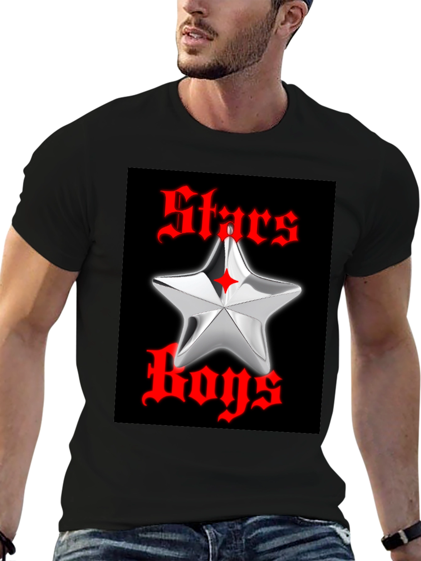 Stars Boys Black Graphic T-Shirt