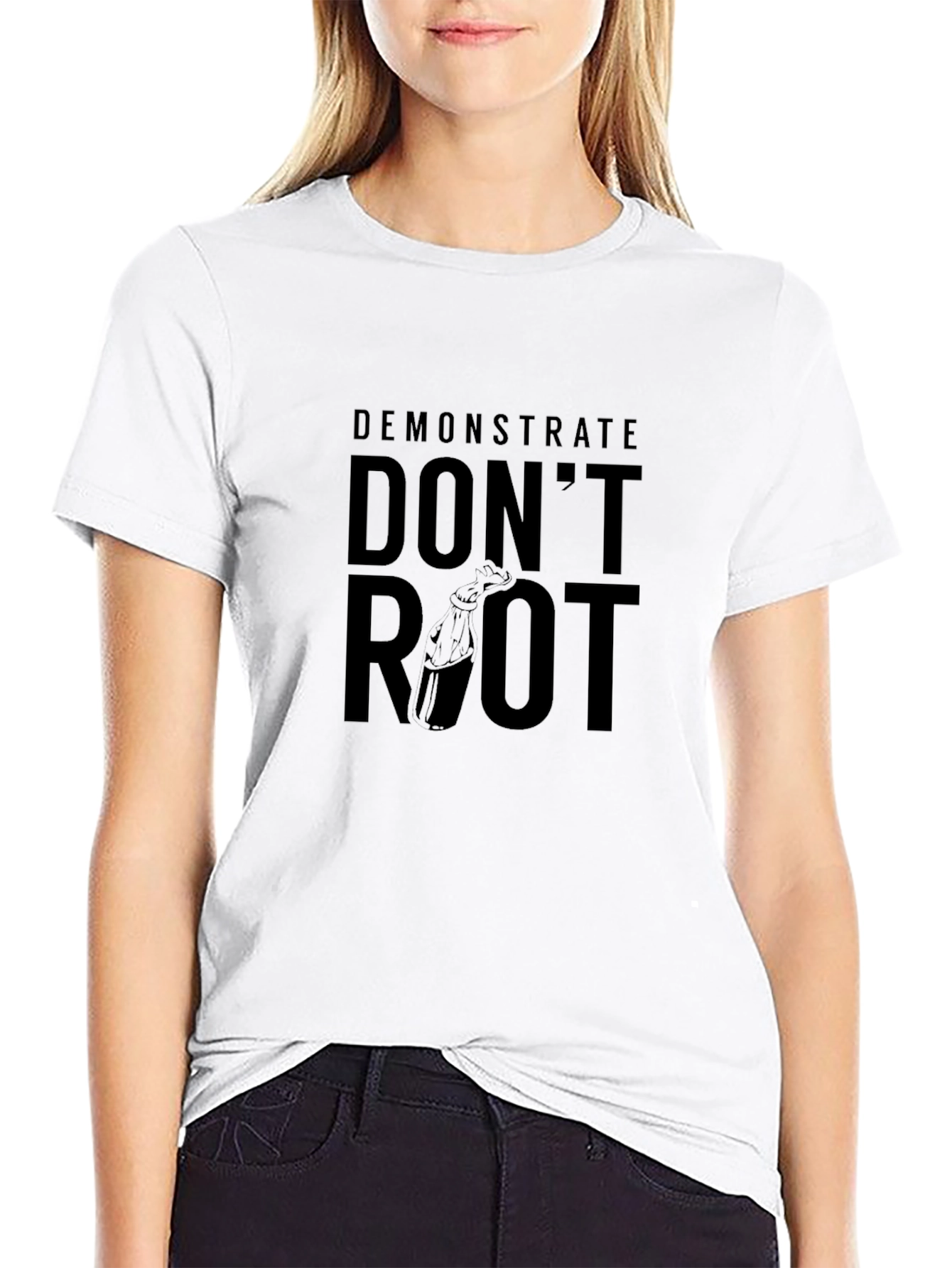Demonstrate Dont Riot Black Graphic Tee