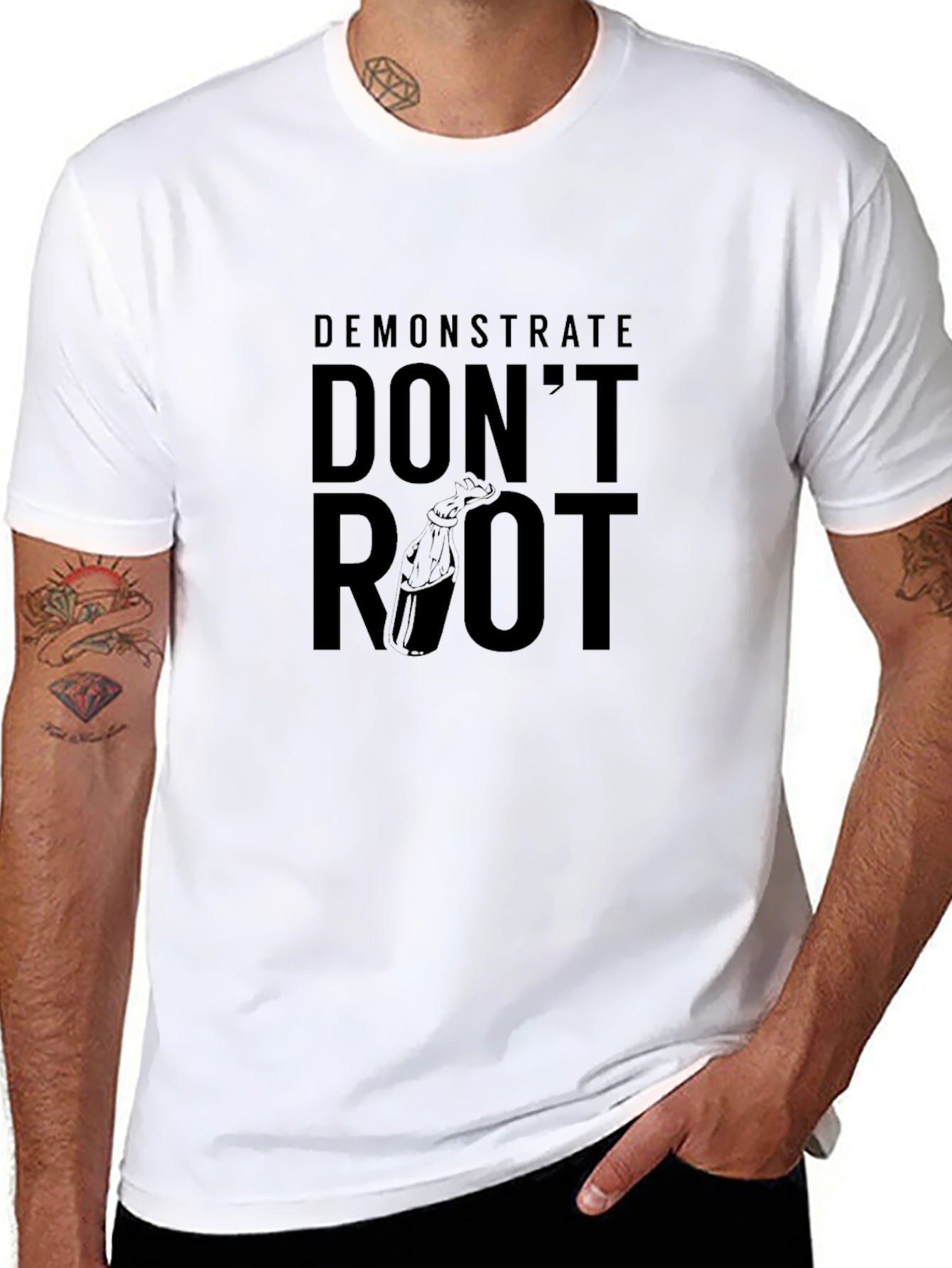 Demonstrate Dont Riot Black Graphic Tee