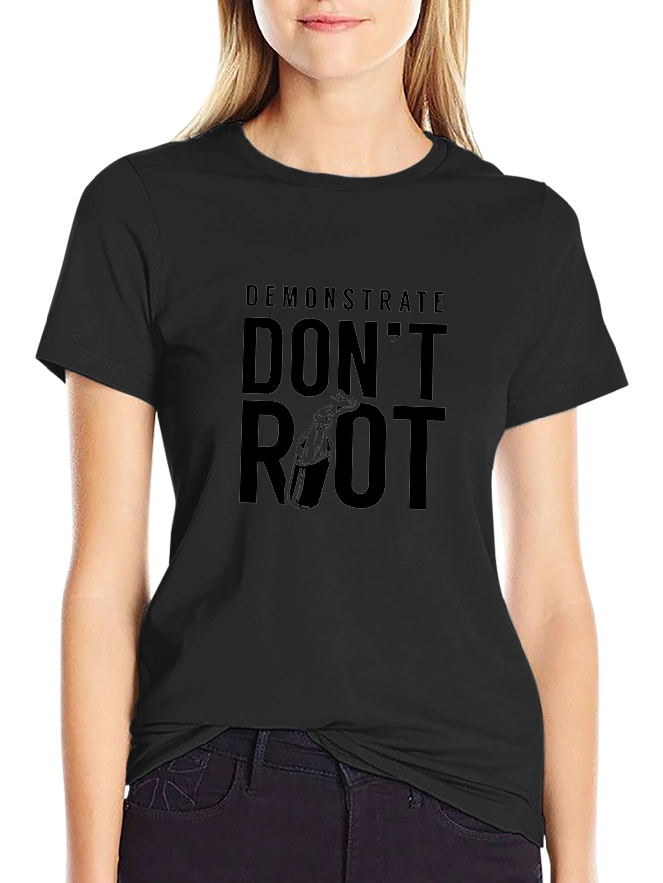 Demonstrate Dont Riot Black Graphic Tee