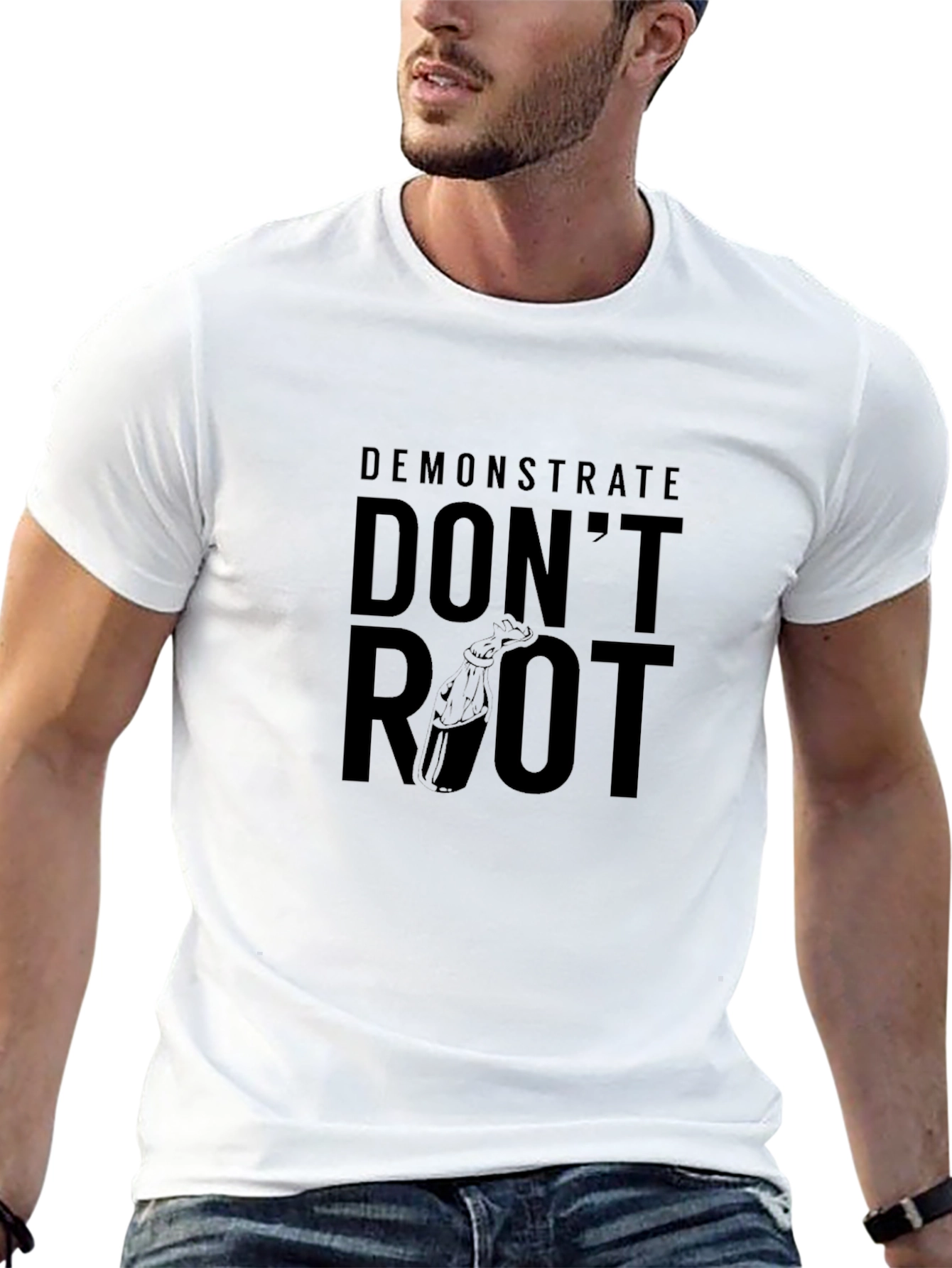 Demonstrate Dont Riot Black Graphic Tee