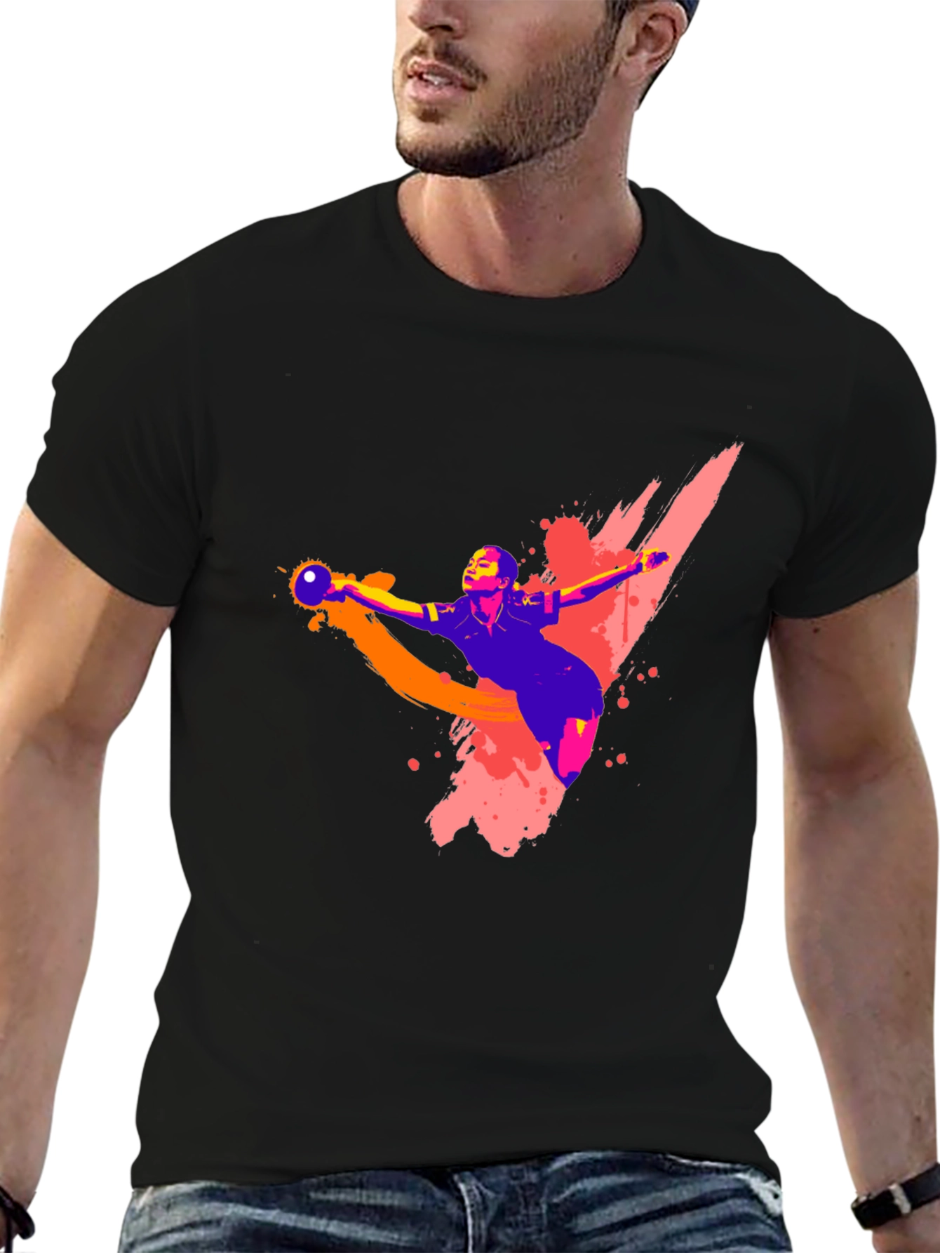 Handball Player Graphic T-Shirt - Black