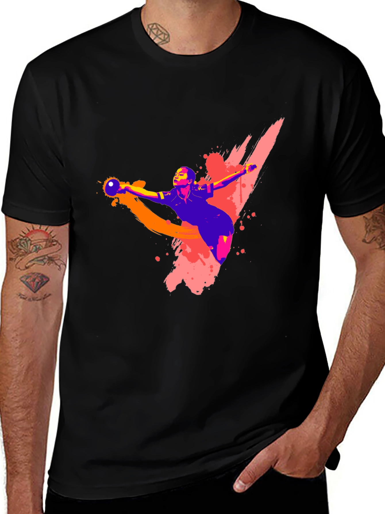 Handball Player Graphic T-Shirt - Black