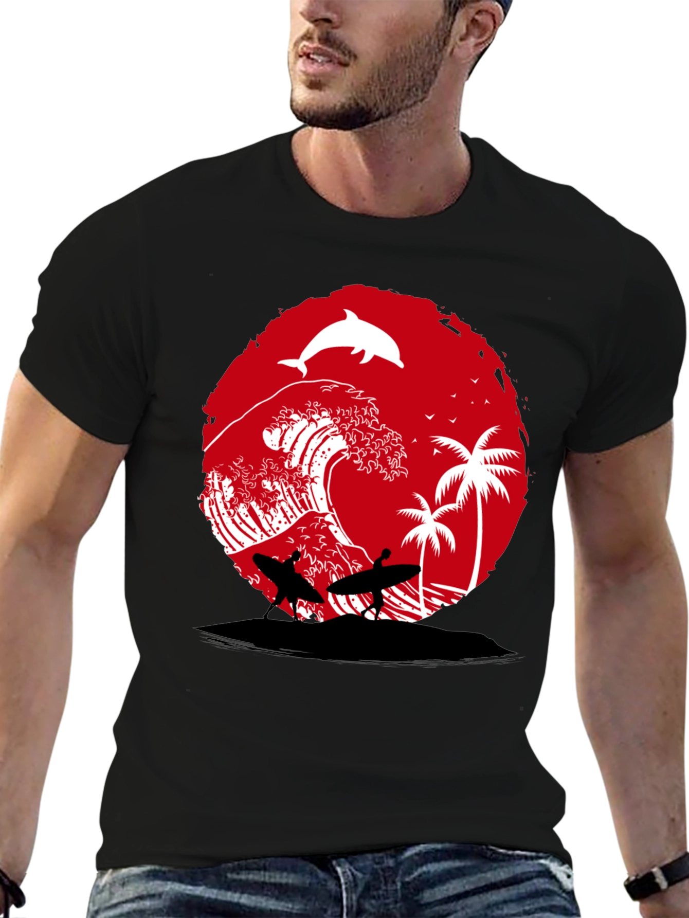 Surfing Beach Wave Graphic Tee