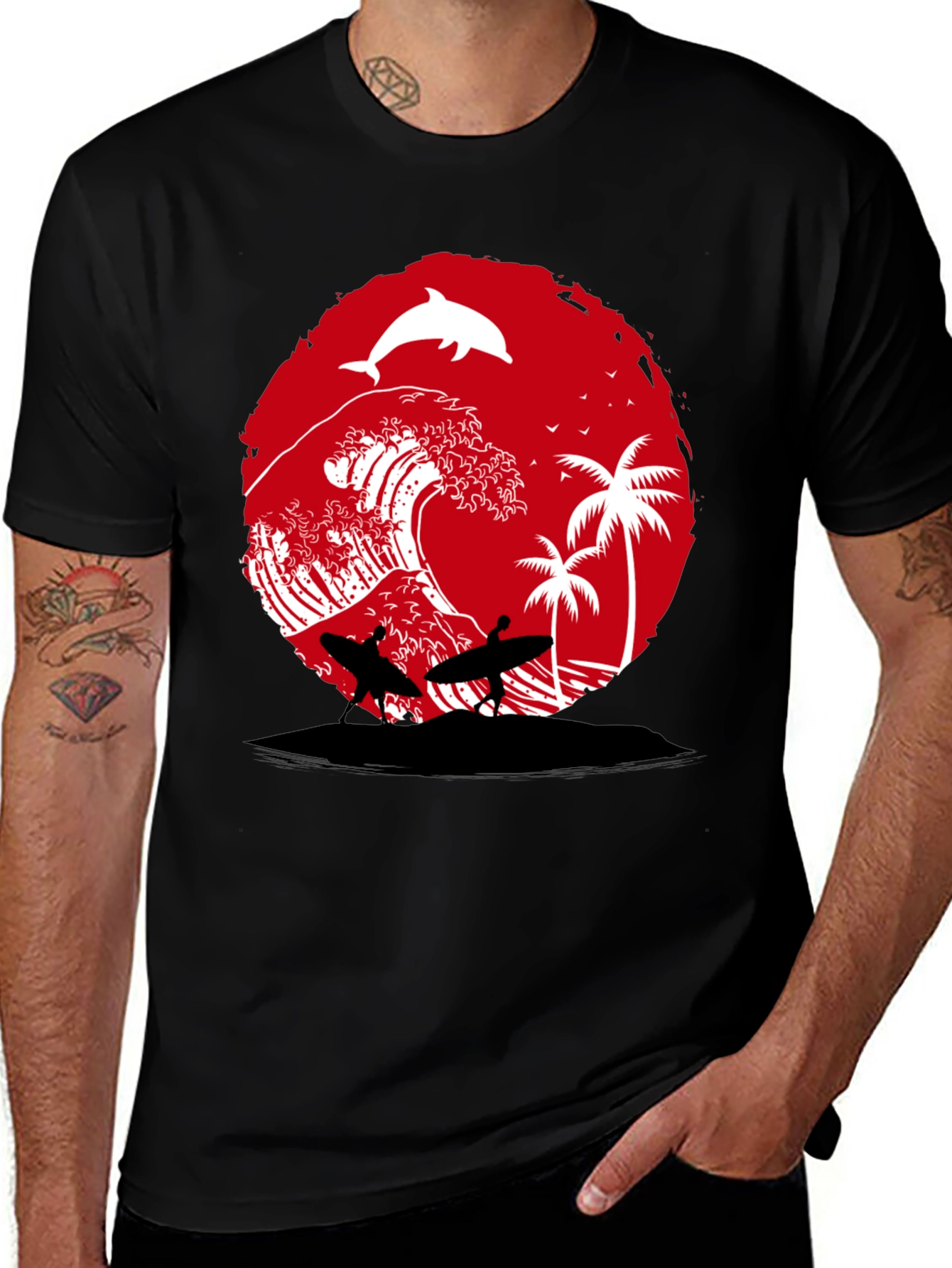 Surfing Beach Wave Graphic Tee