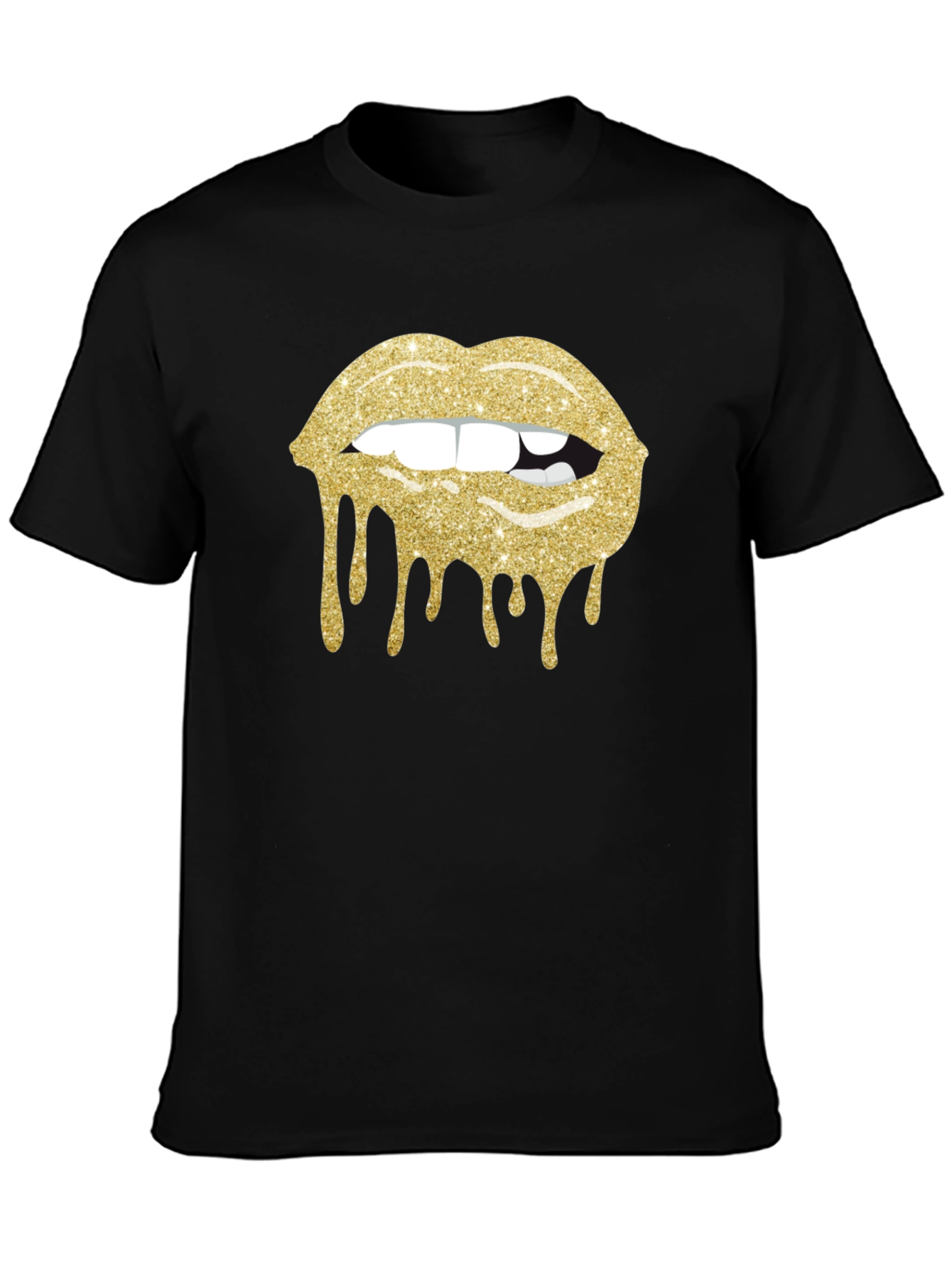 Glitter Lips Graphic Black T-Shirt