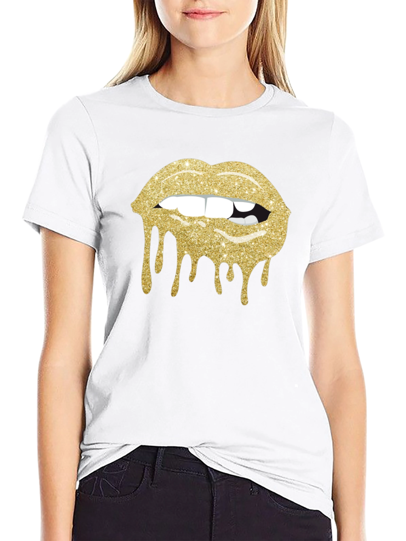 Glitter Lips Graphic Black T-Shirt