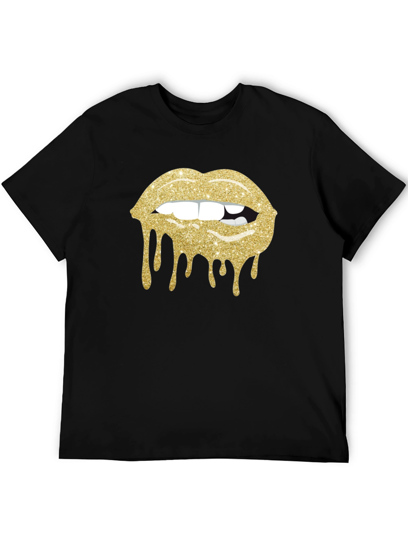 Glitter Lips Graphic Black T-Shirt