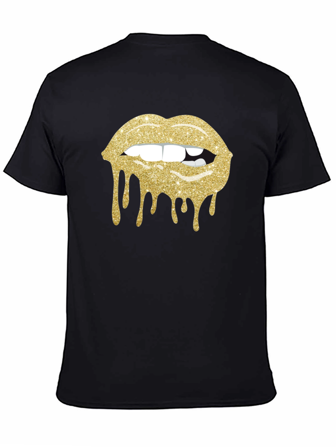 Glitter Lips Graphic Black T-Shirt