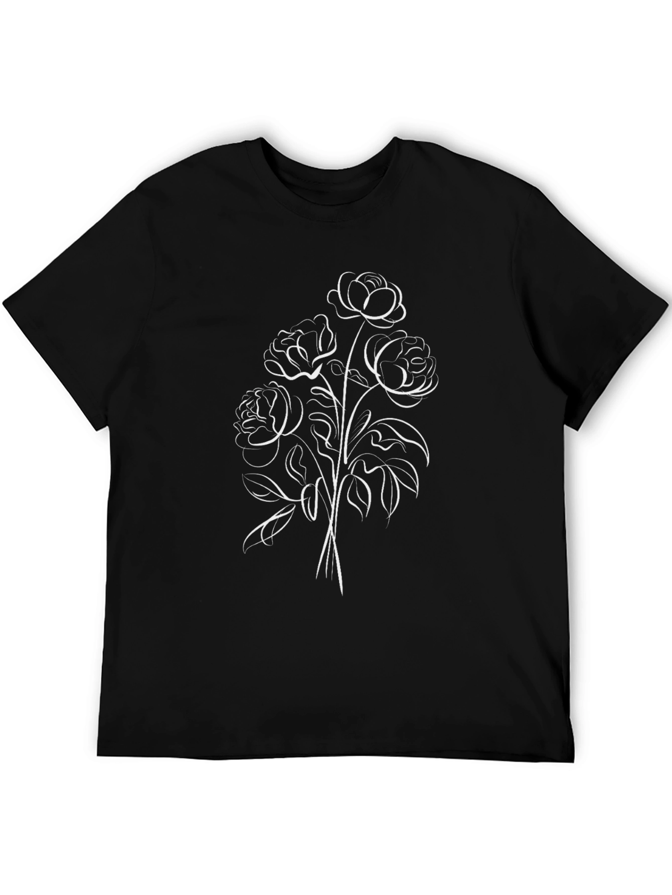 Floral Line Art Black Tee