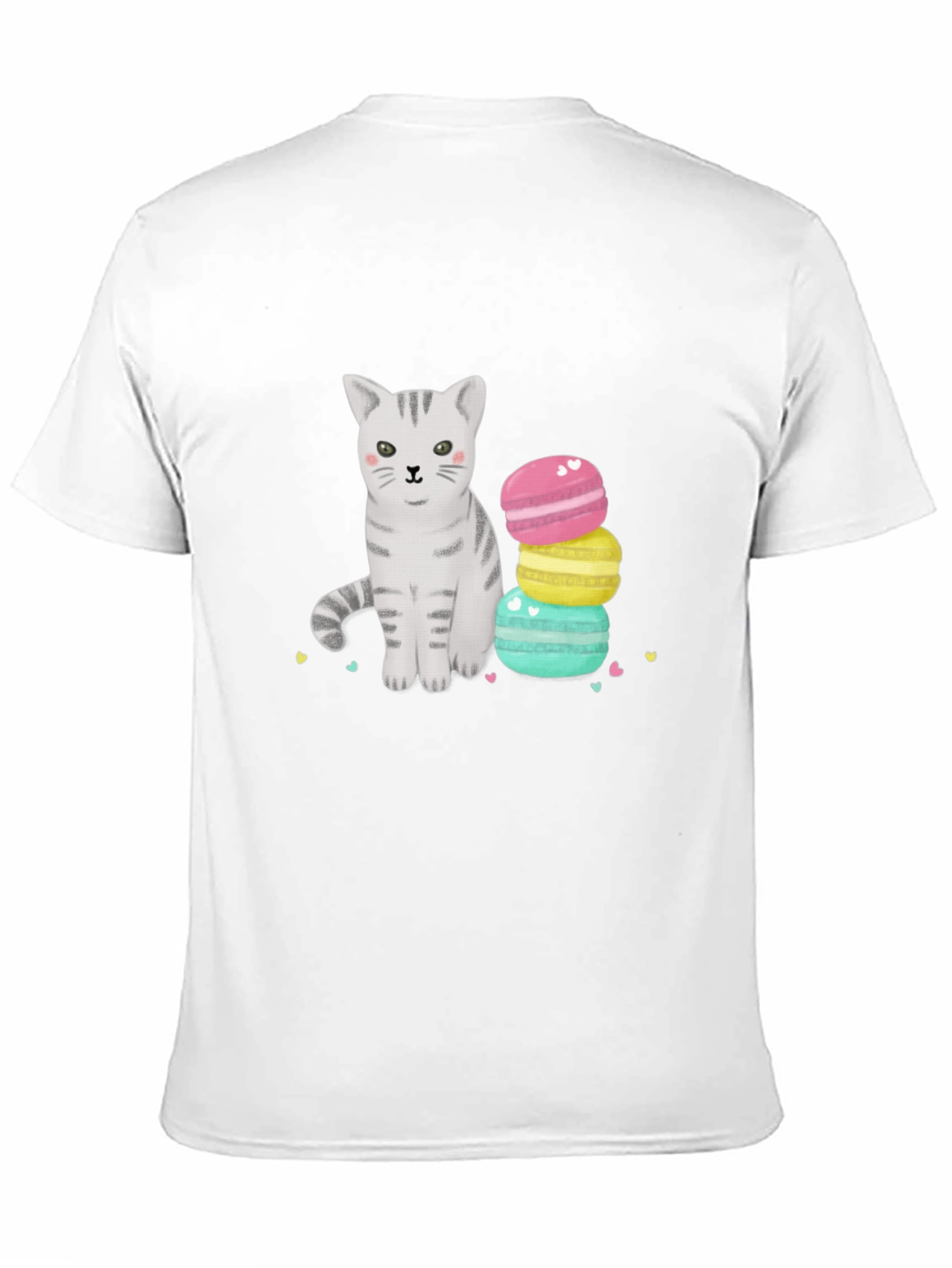 Cute Cat & Macarons Graphic T-Shirt - Black