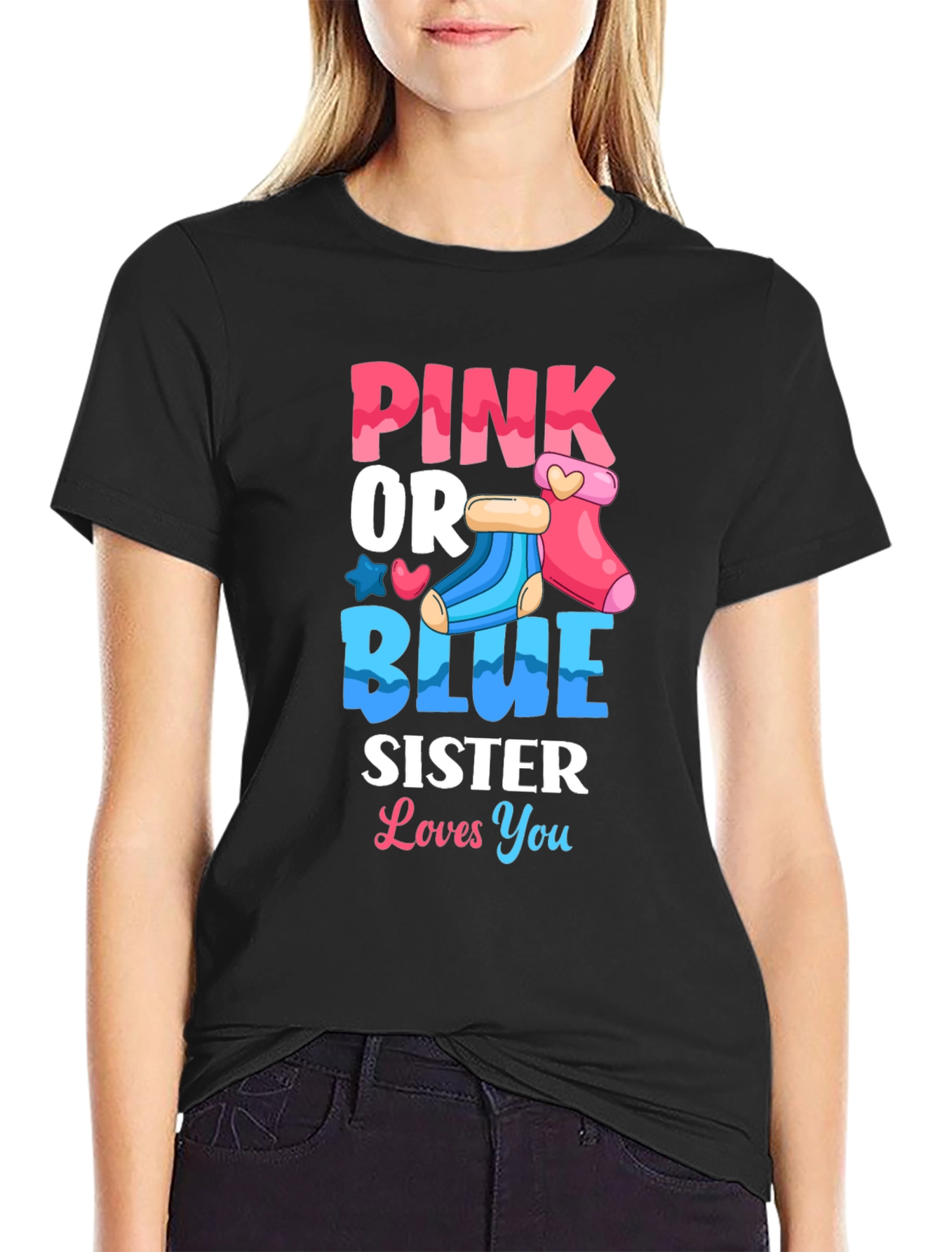 Pink or Blue Sister Gender Reveal T-Shirt