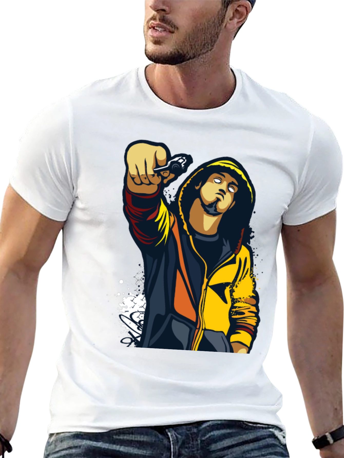 Urban Style Graphic Print Black T-Shirt
