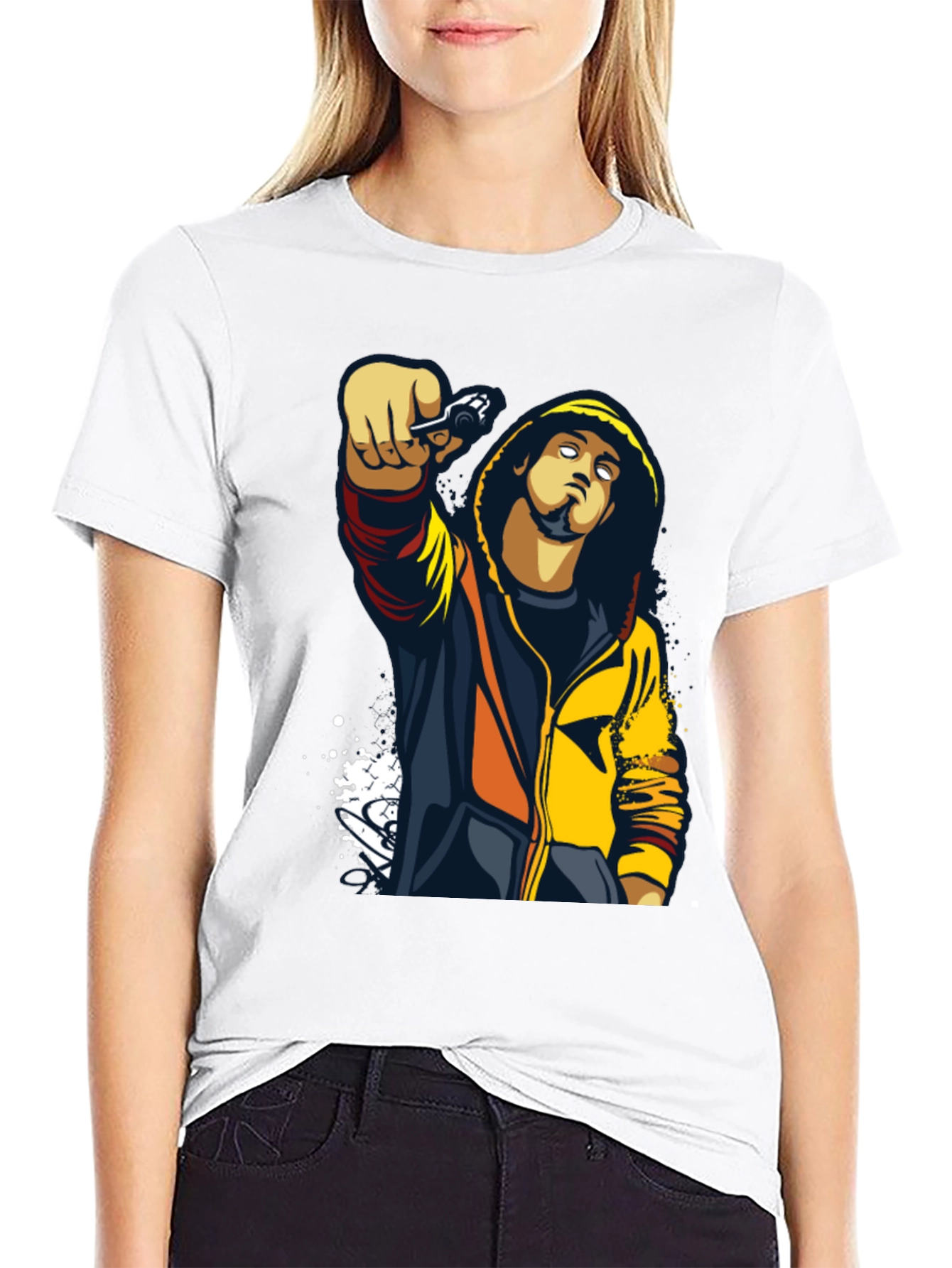 Urban Style Graphic Print Black T-Shirt