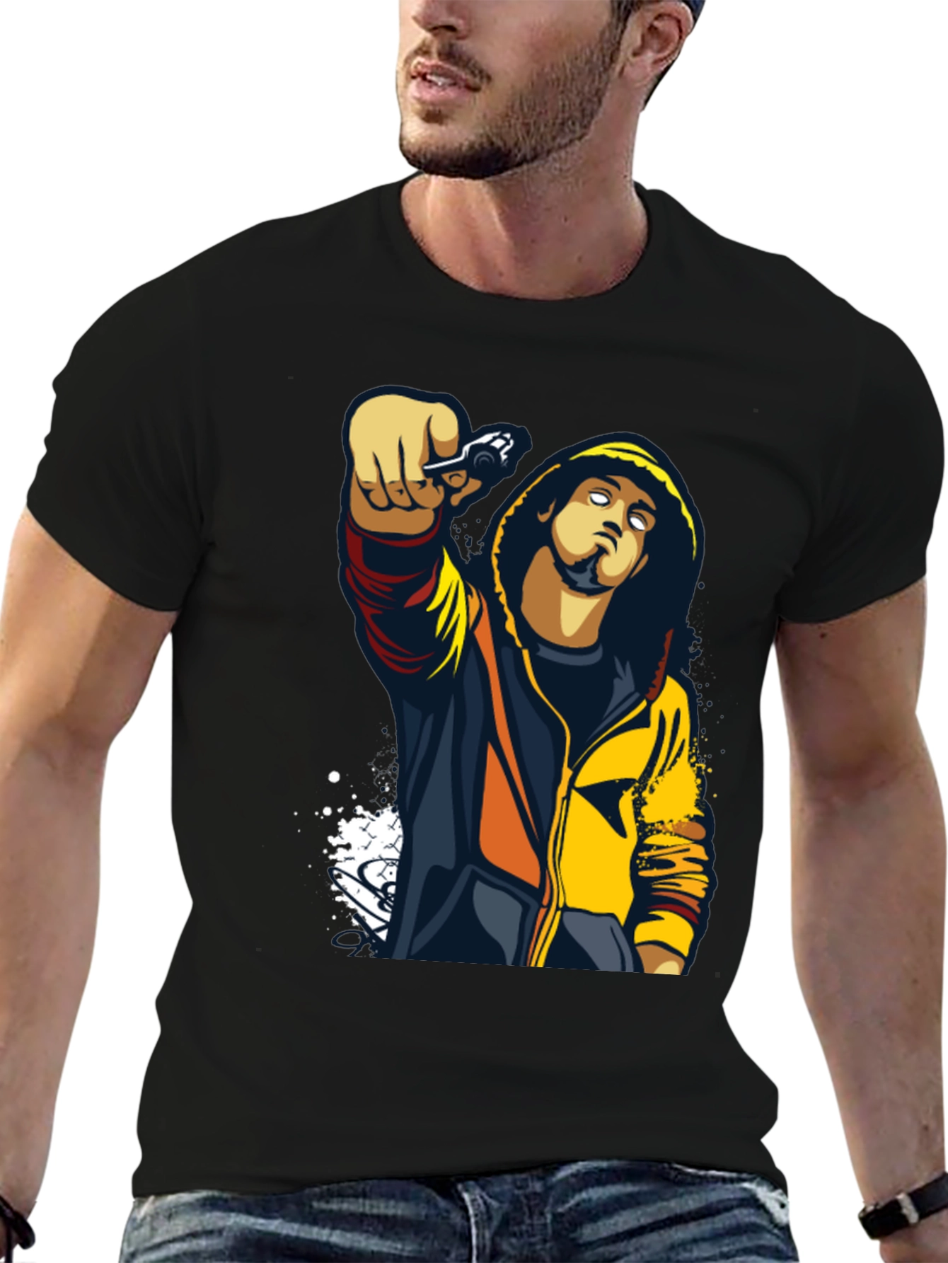 Urban Style Graphic Print Black T-Shirt