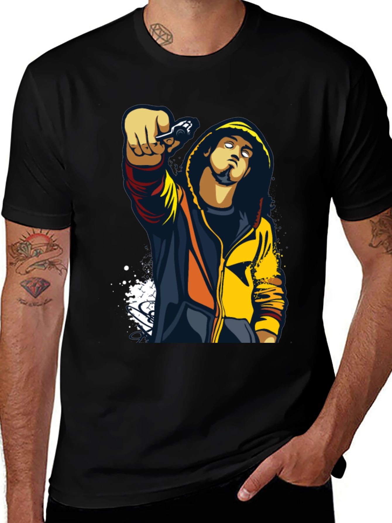 Urban Style Graphic Print Black T-Shirt