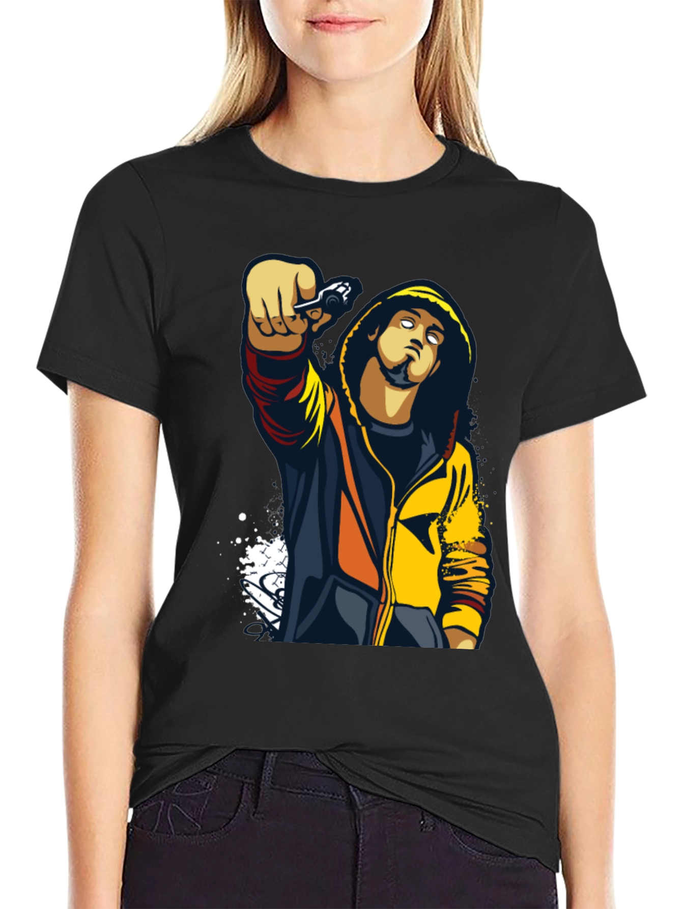 Urban Style Graphic Print Black T-Shirt