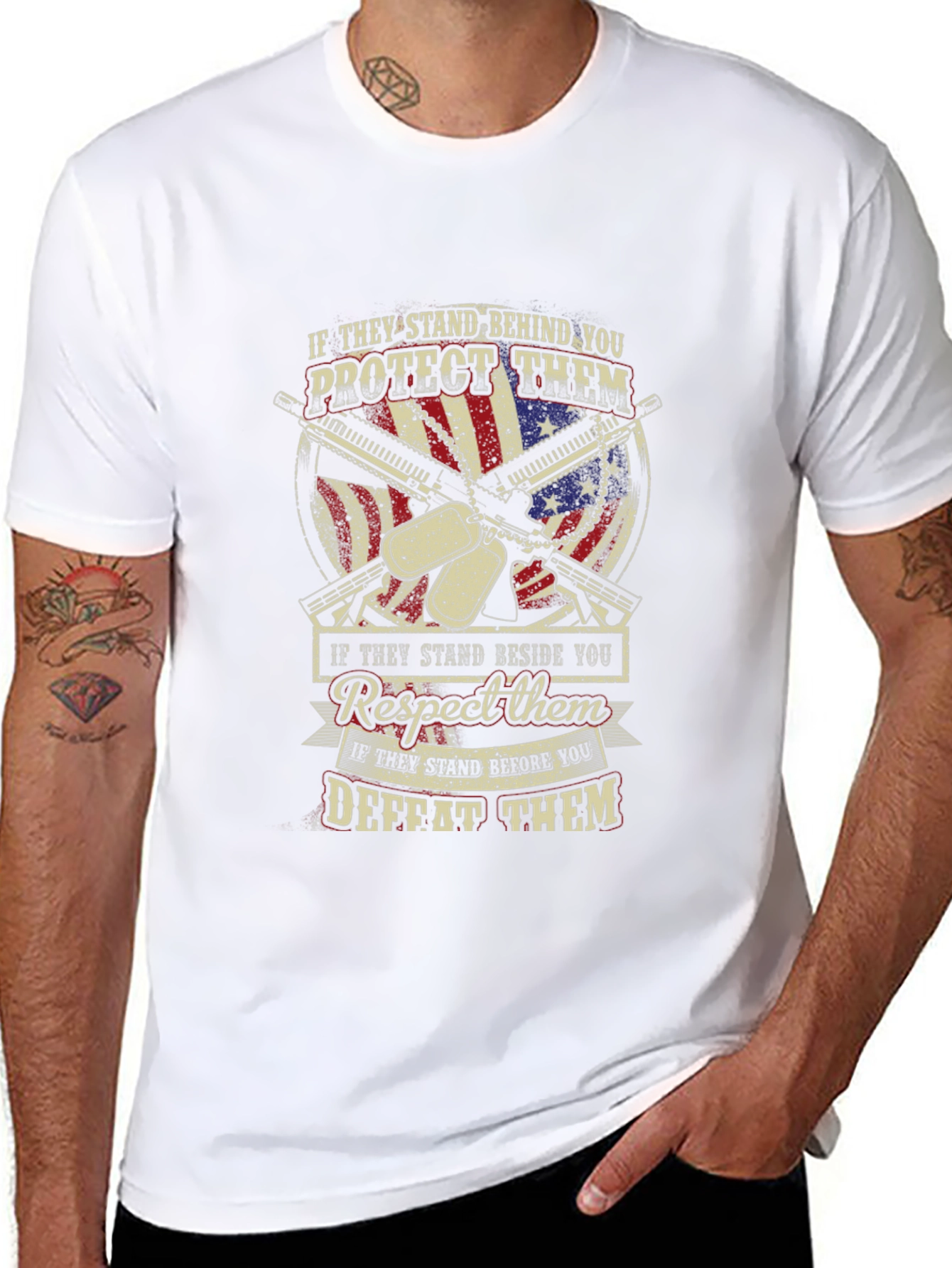 Patriotic T-Shirt: Stand Behind Protect