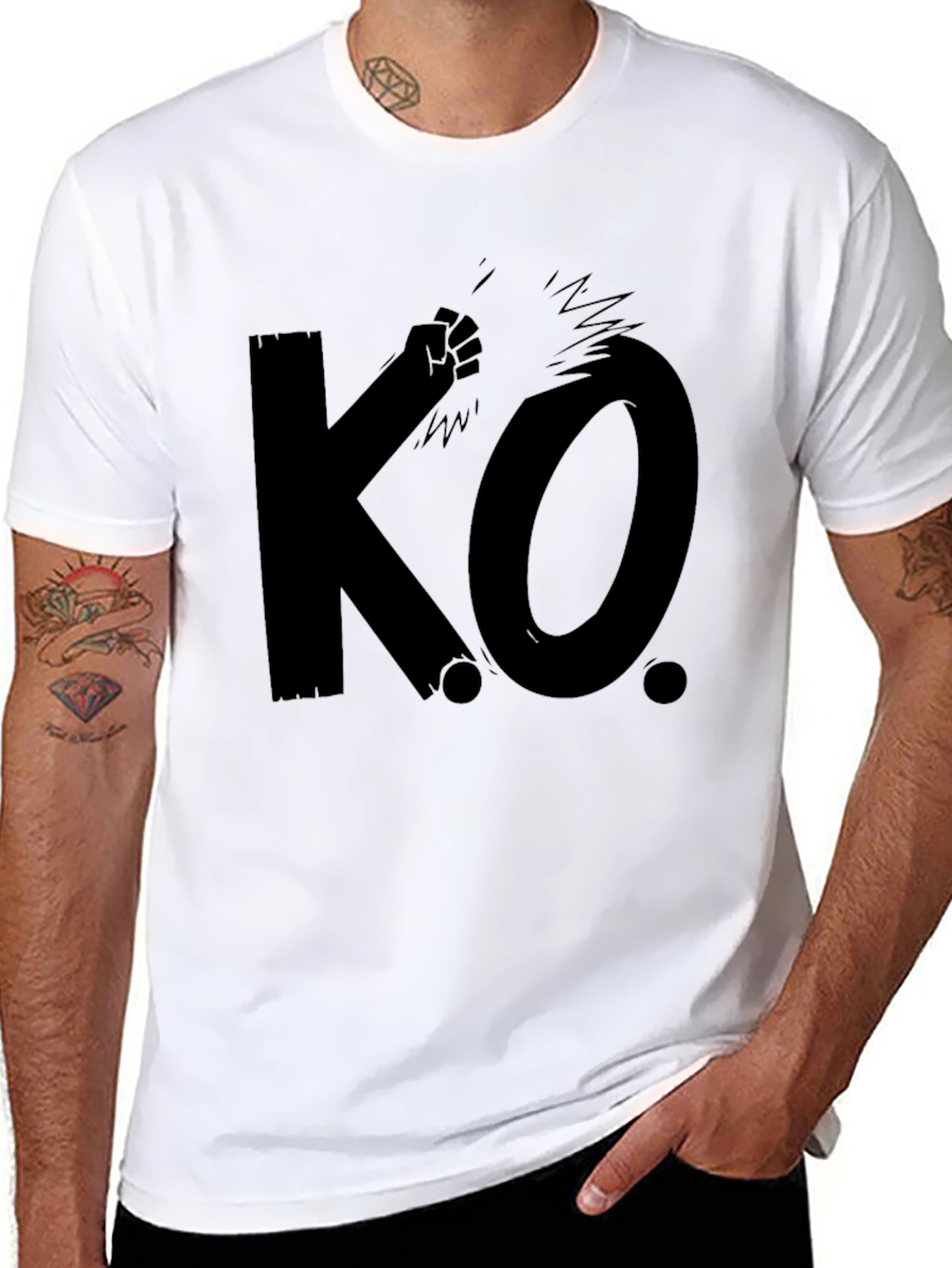 KO Knockout Black Graphic T-Shirt - Mens Casual Tee