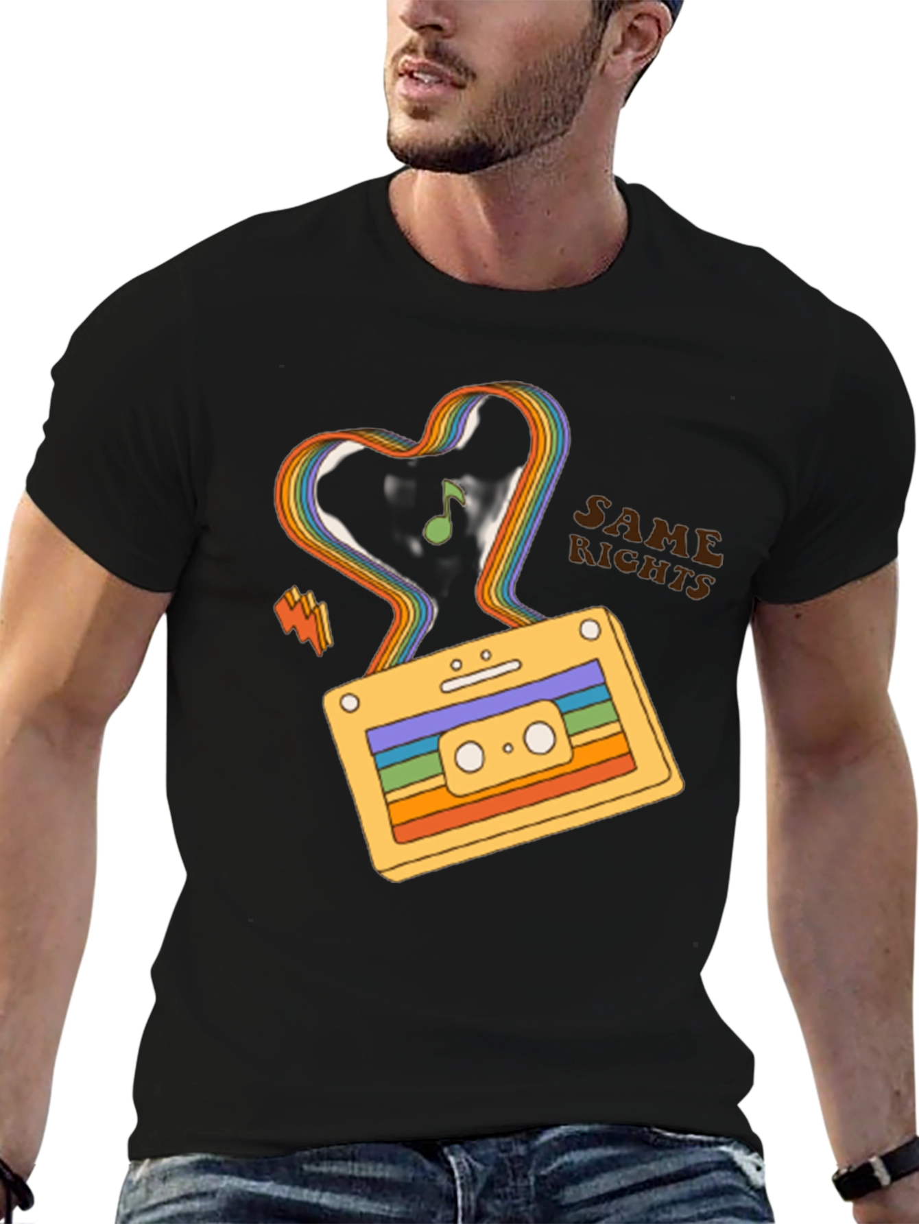 Retro Cassette Tape Rainbow Heart T-Shirt