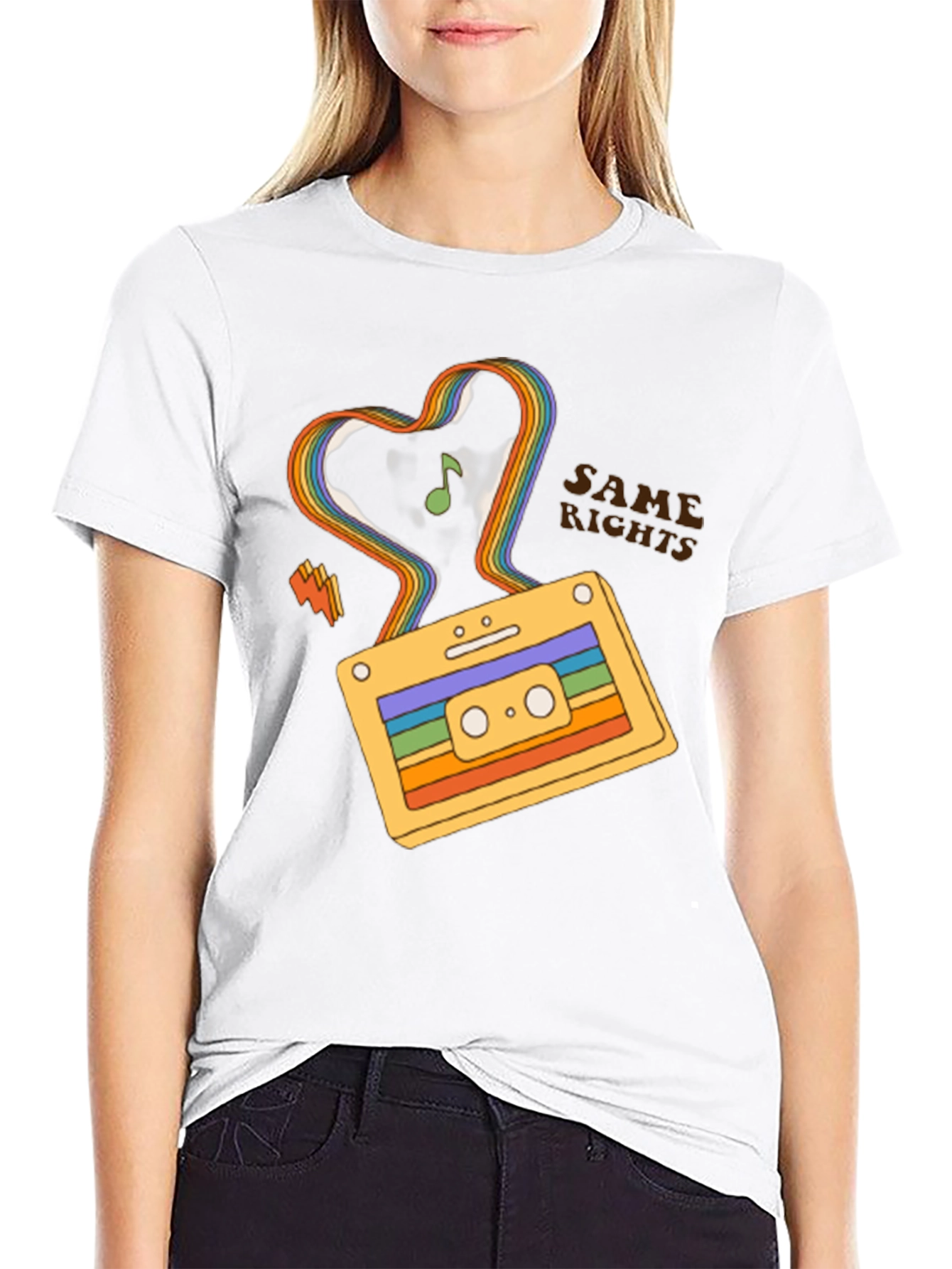 Retro Cassette Tape Rainbow Heart T-Shirt