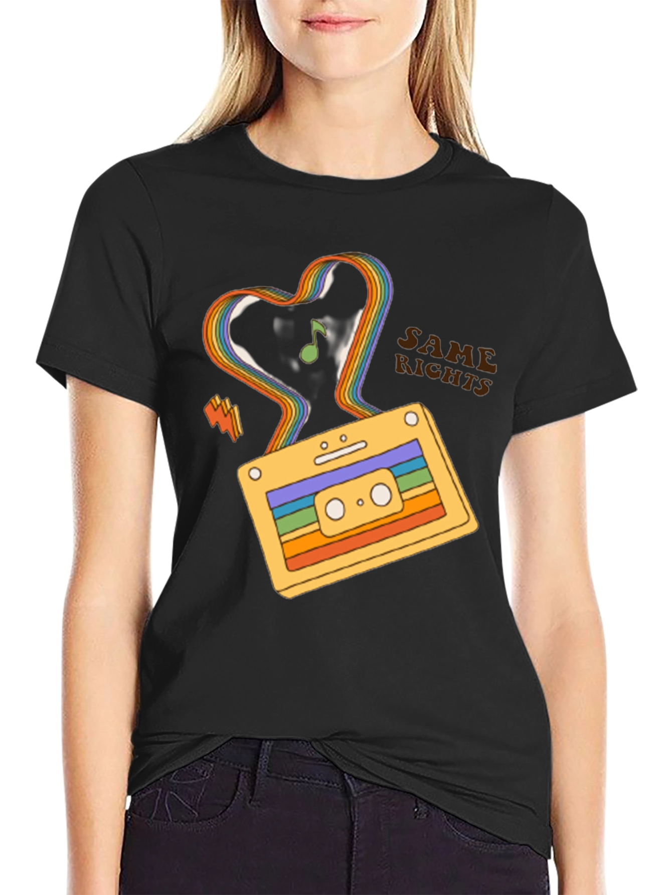 Retro Cassette Tape Rainbow Heart T-Shirt