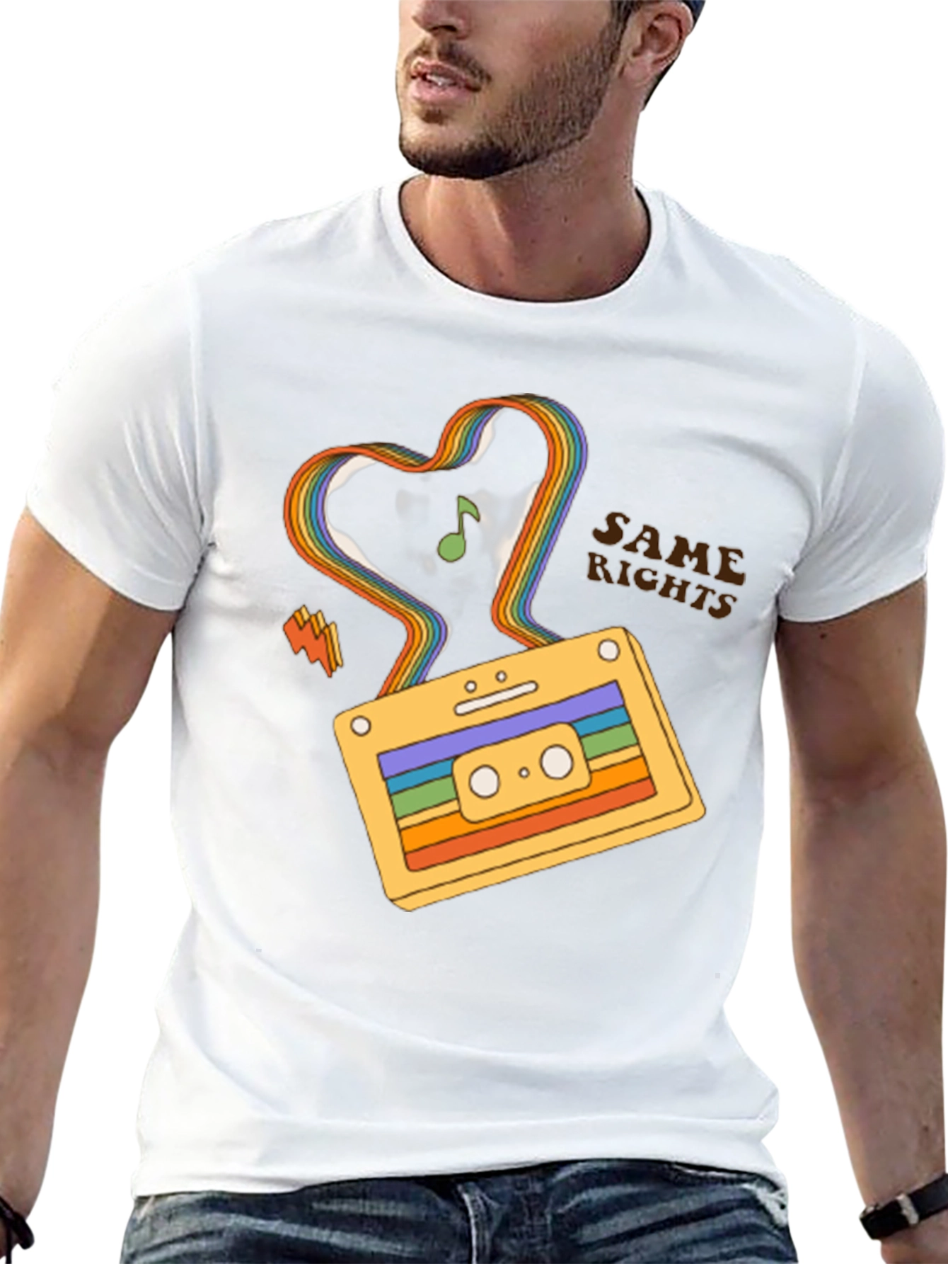 Retro Cassette Tape Rainbow Heart T-Shirt
