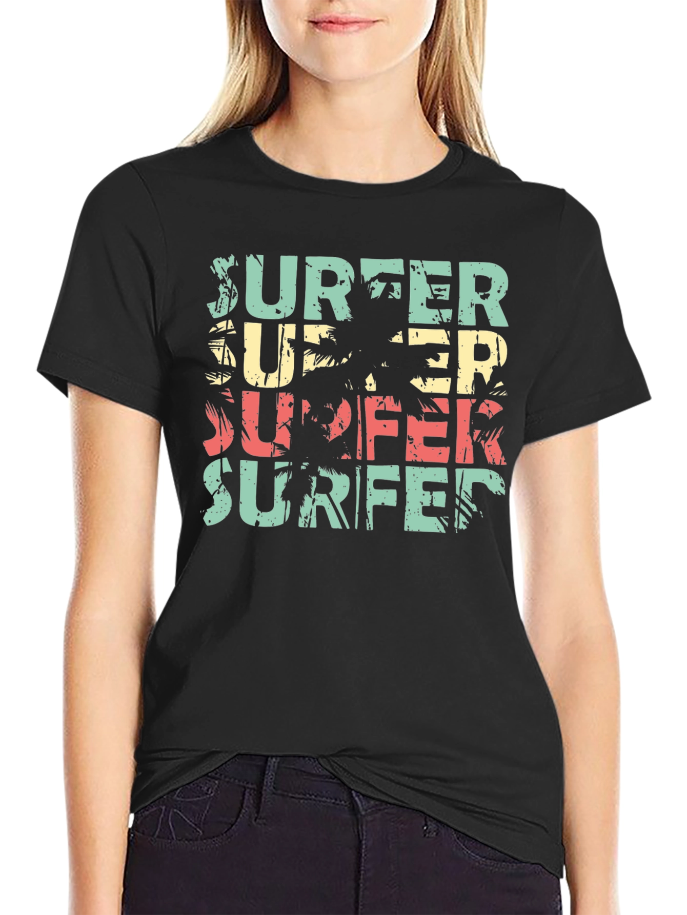 Retro Surfer T-Shirt Palm Tree Design