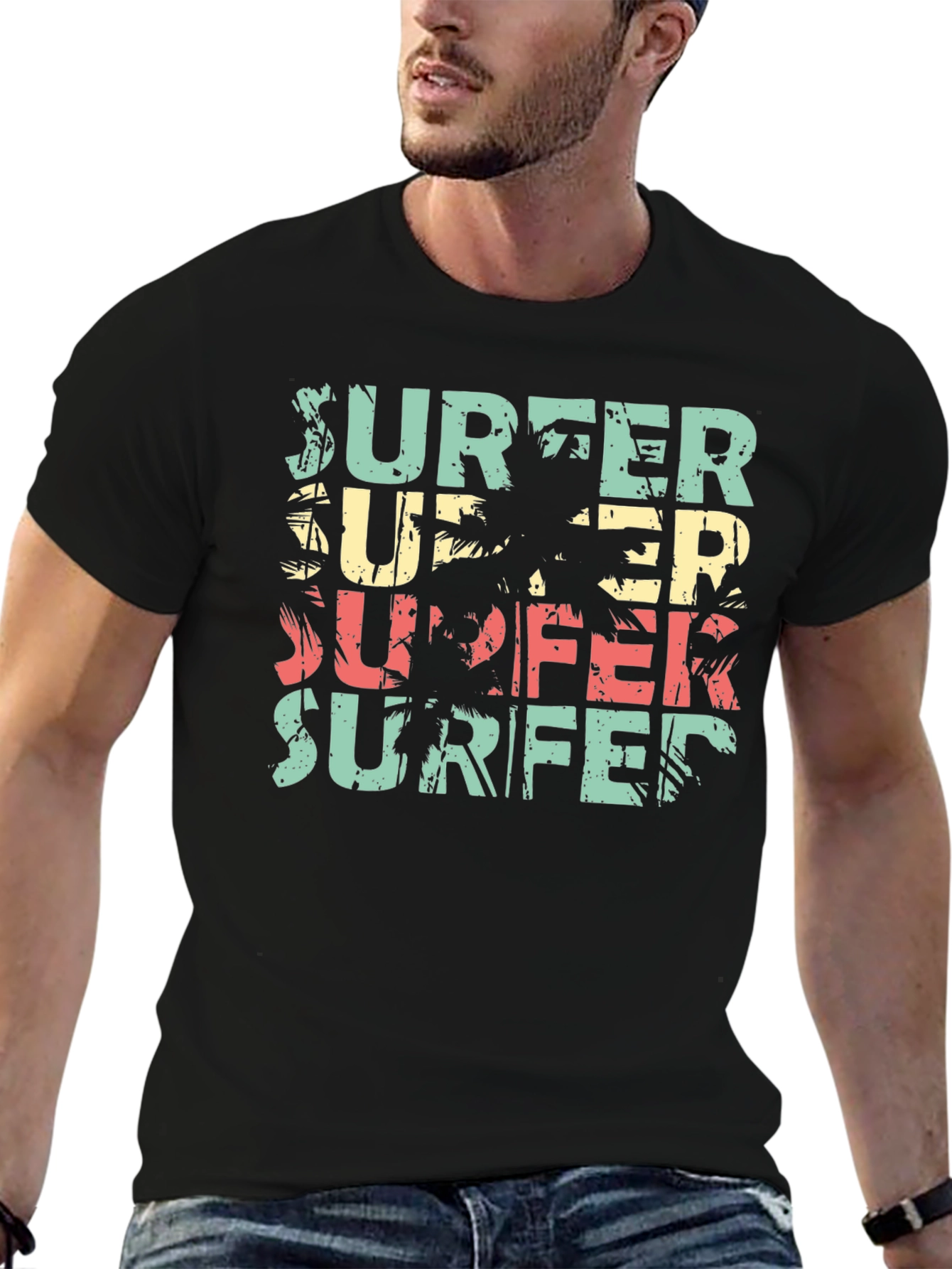 Retro Surfer T-Shirt Palm Tree Design