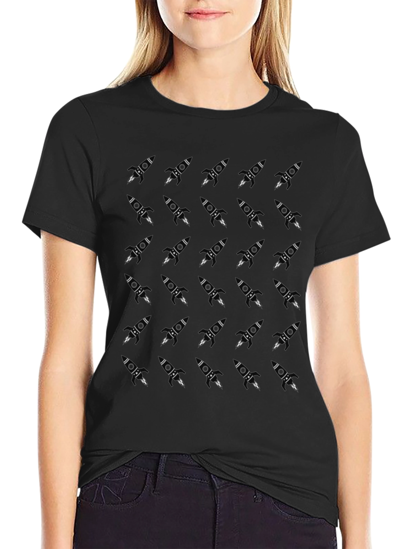Rocket Pattern Black T-Shirt