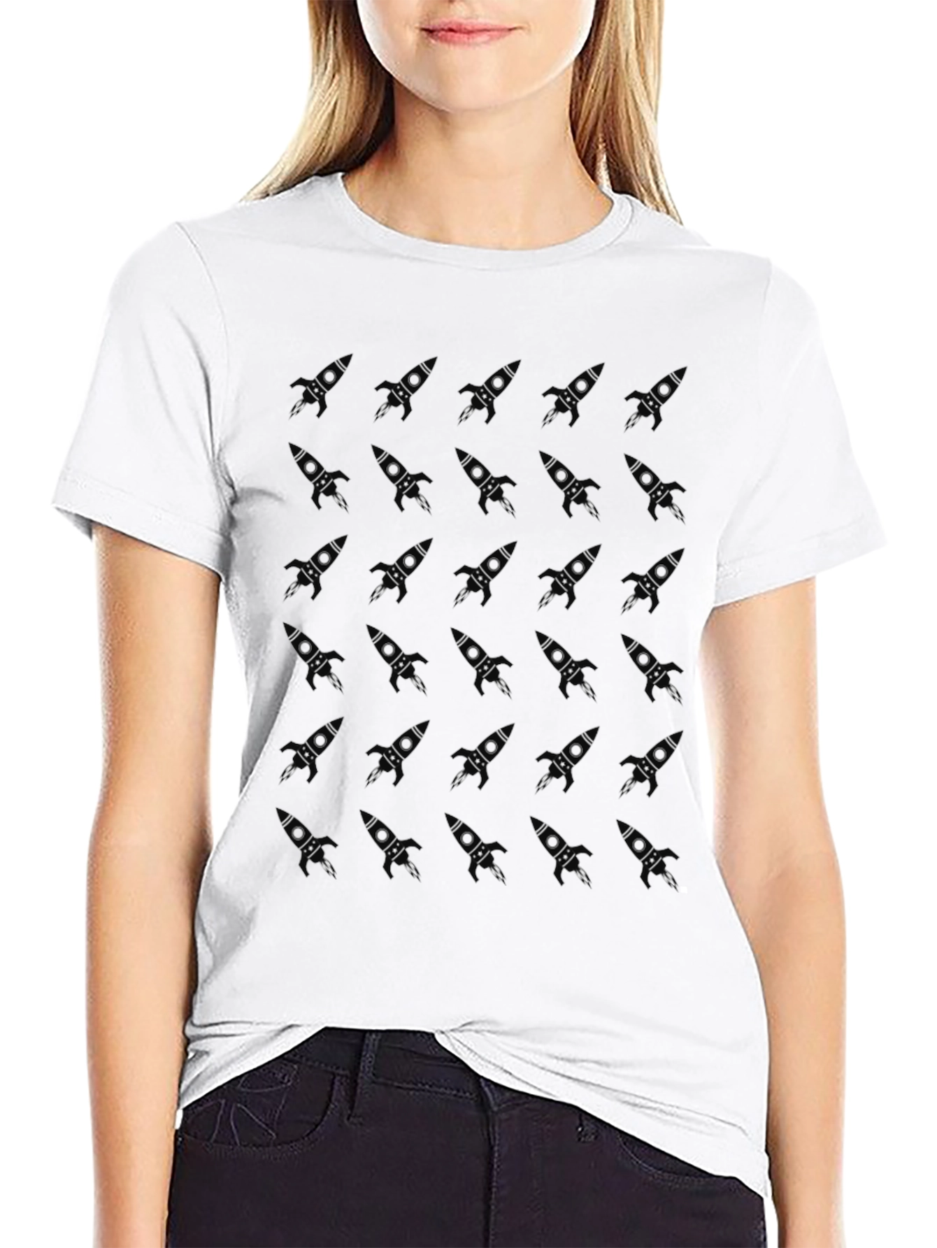 Rocket Pattern Black T-Shirt