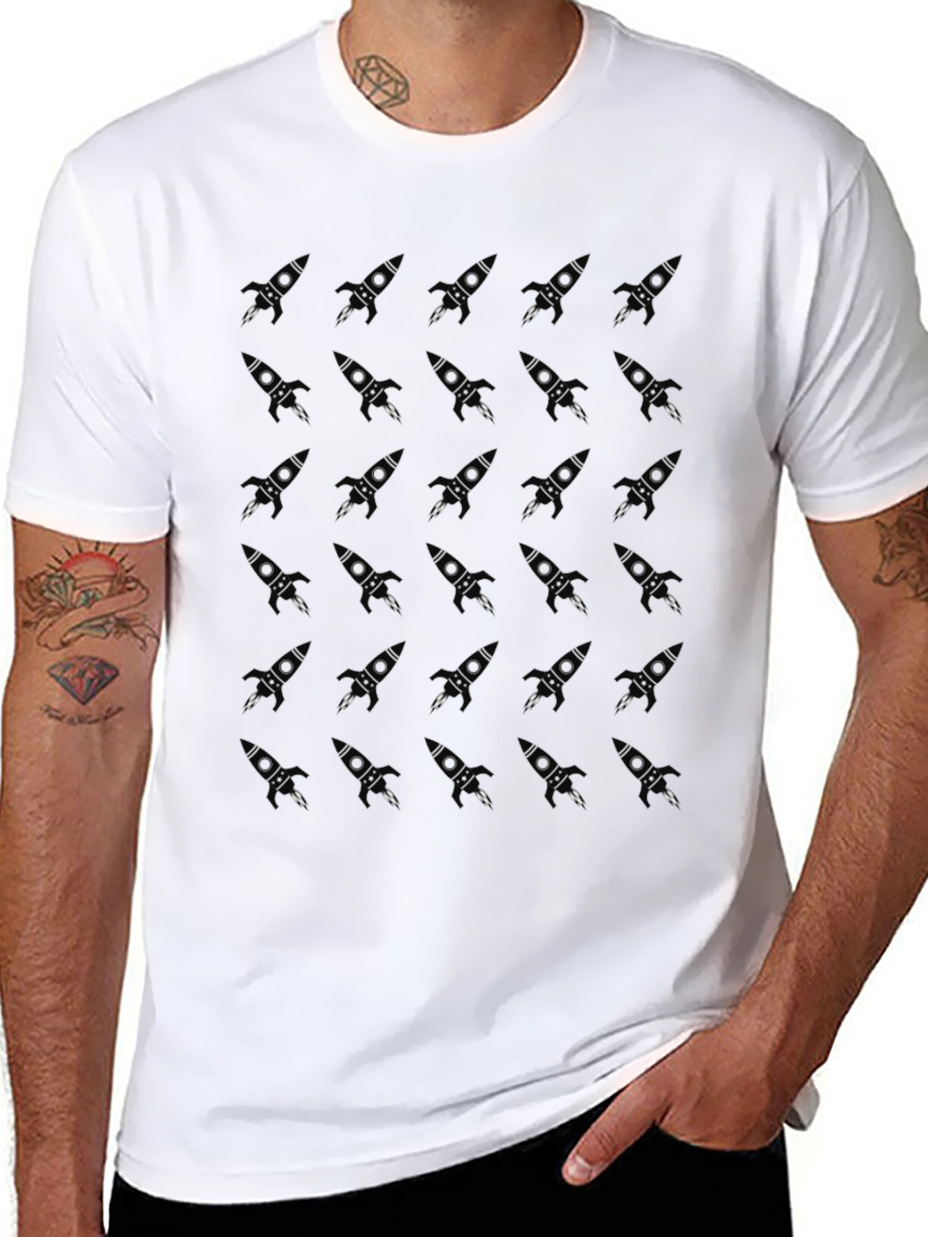 Rocket Pattern Black T-Shirt