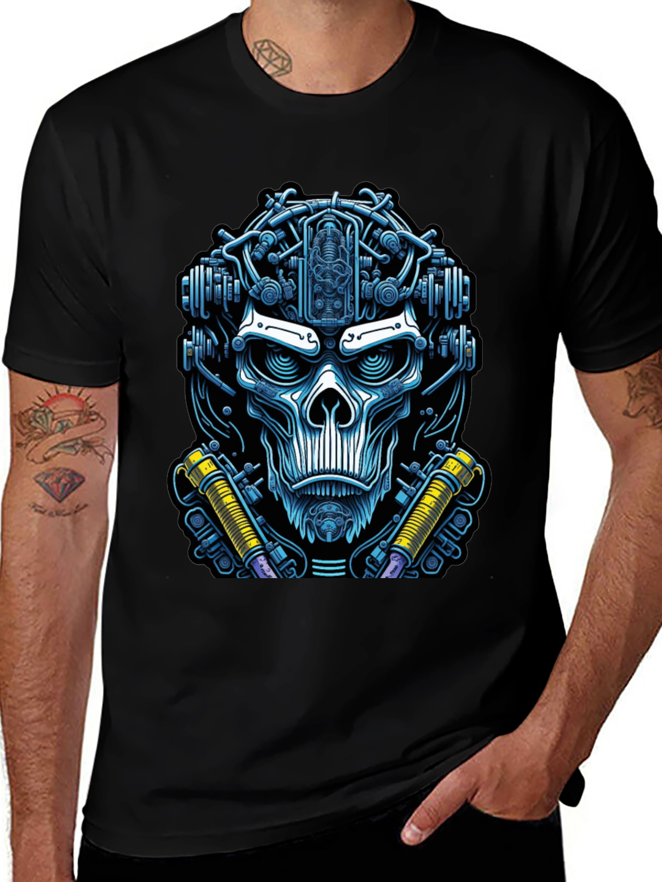 Cyberpunk Skull Graphic Tee - Edgy Techwear Fashion