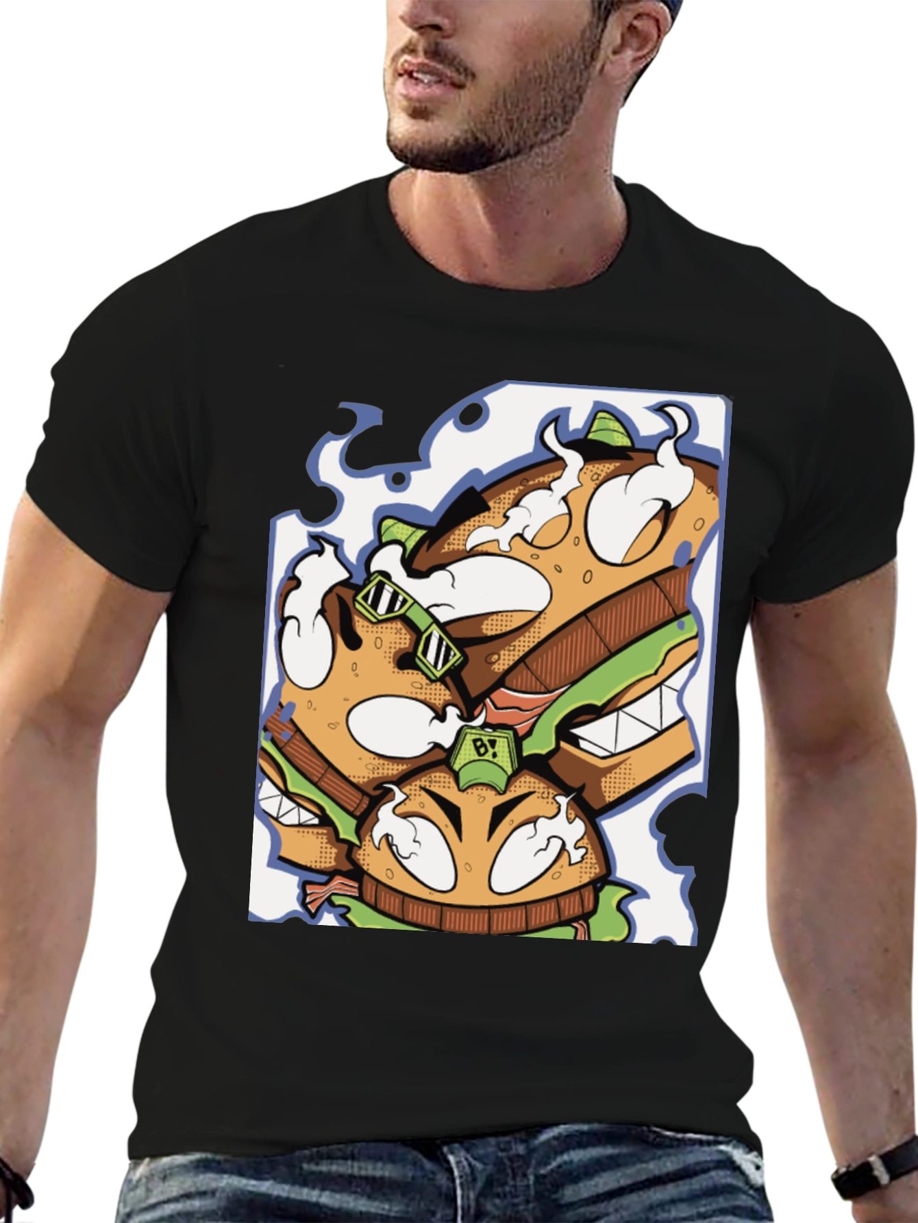 Burger Graphic Black T-Shirt