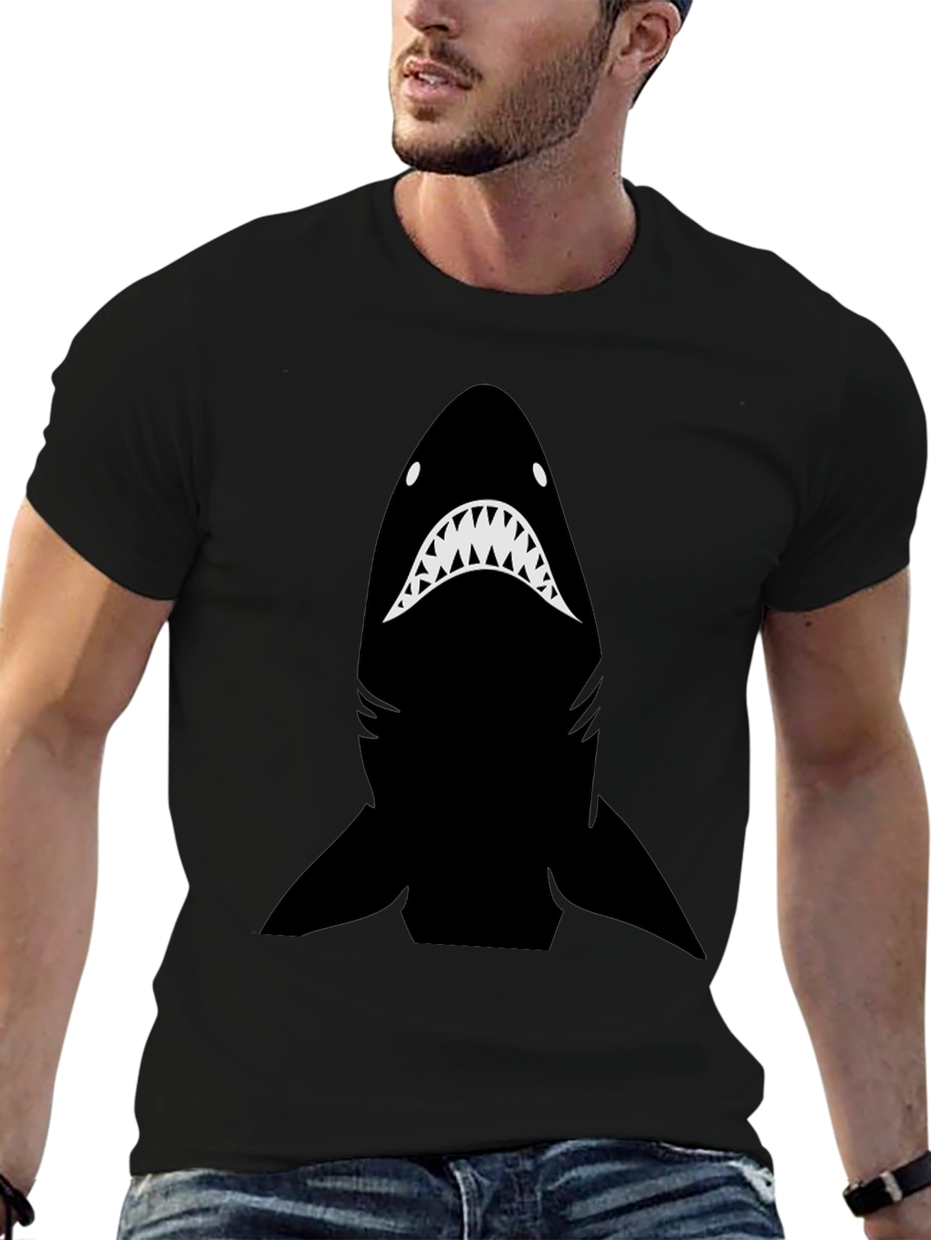 Shark Graphic Tee - Mens Black Cotton T-Shirt