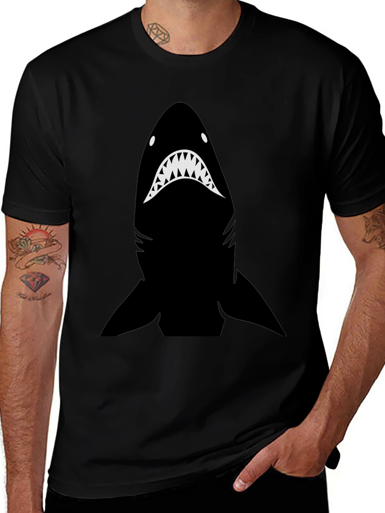 Shark Graphic Tee - Mens Black Cotton T-Shirt