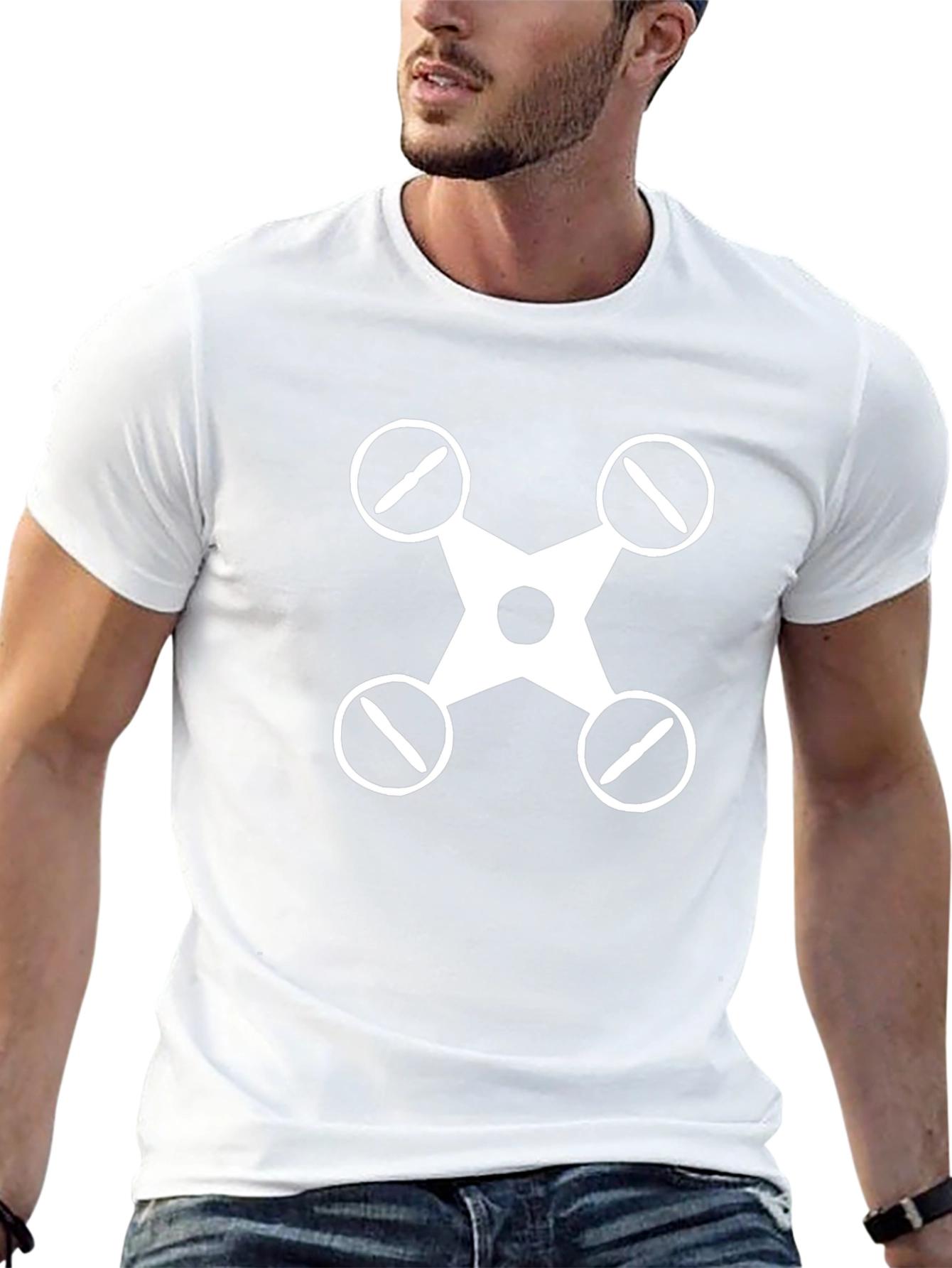 Drone Graphic Tee - Black Cotton Casual Shirt