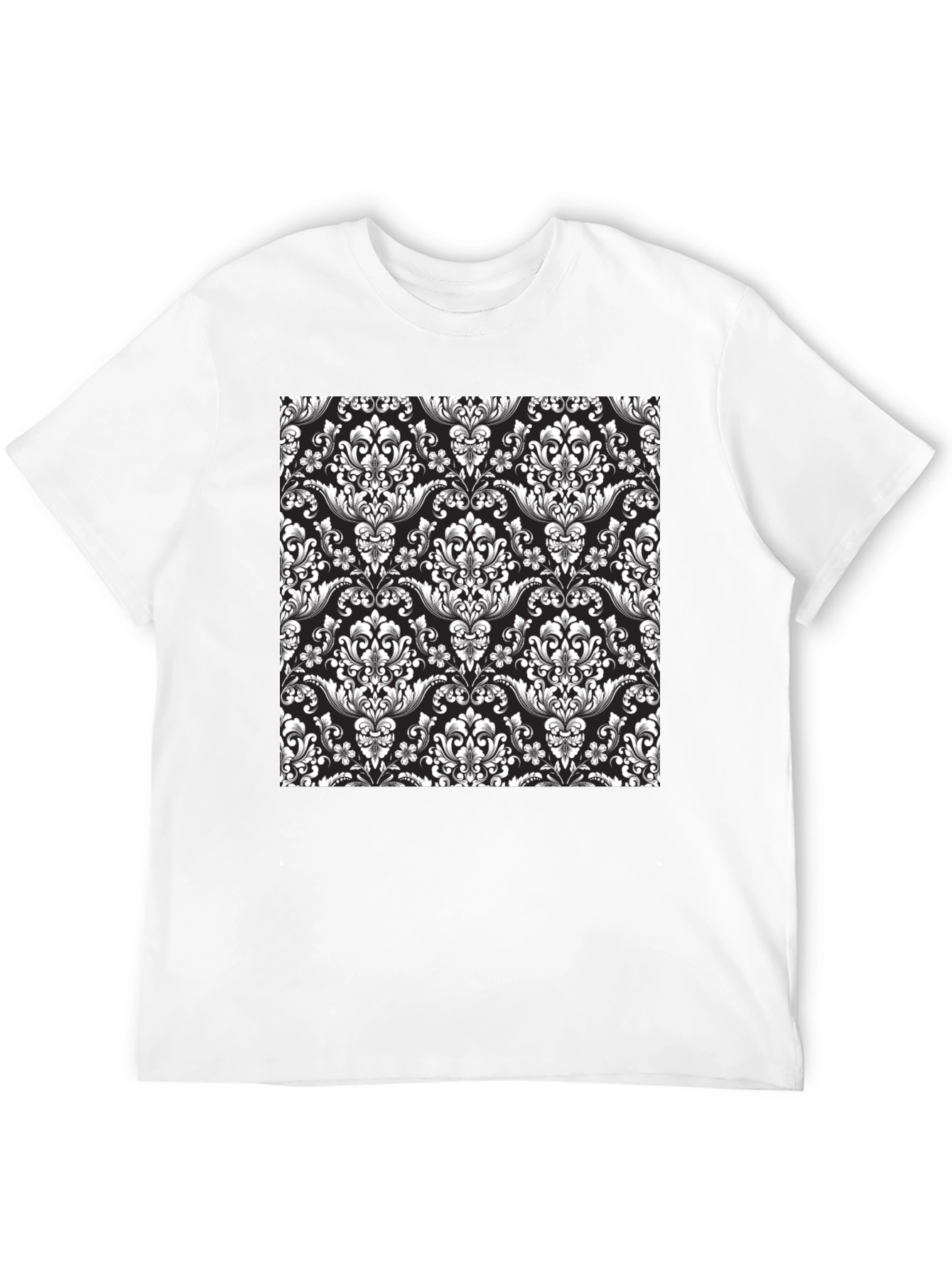 Elegant Black T-Shirt with Floral Damask Print