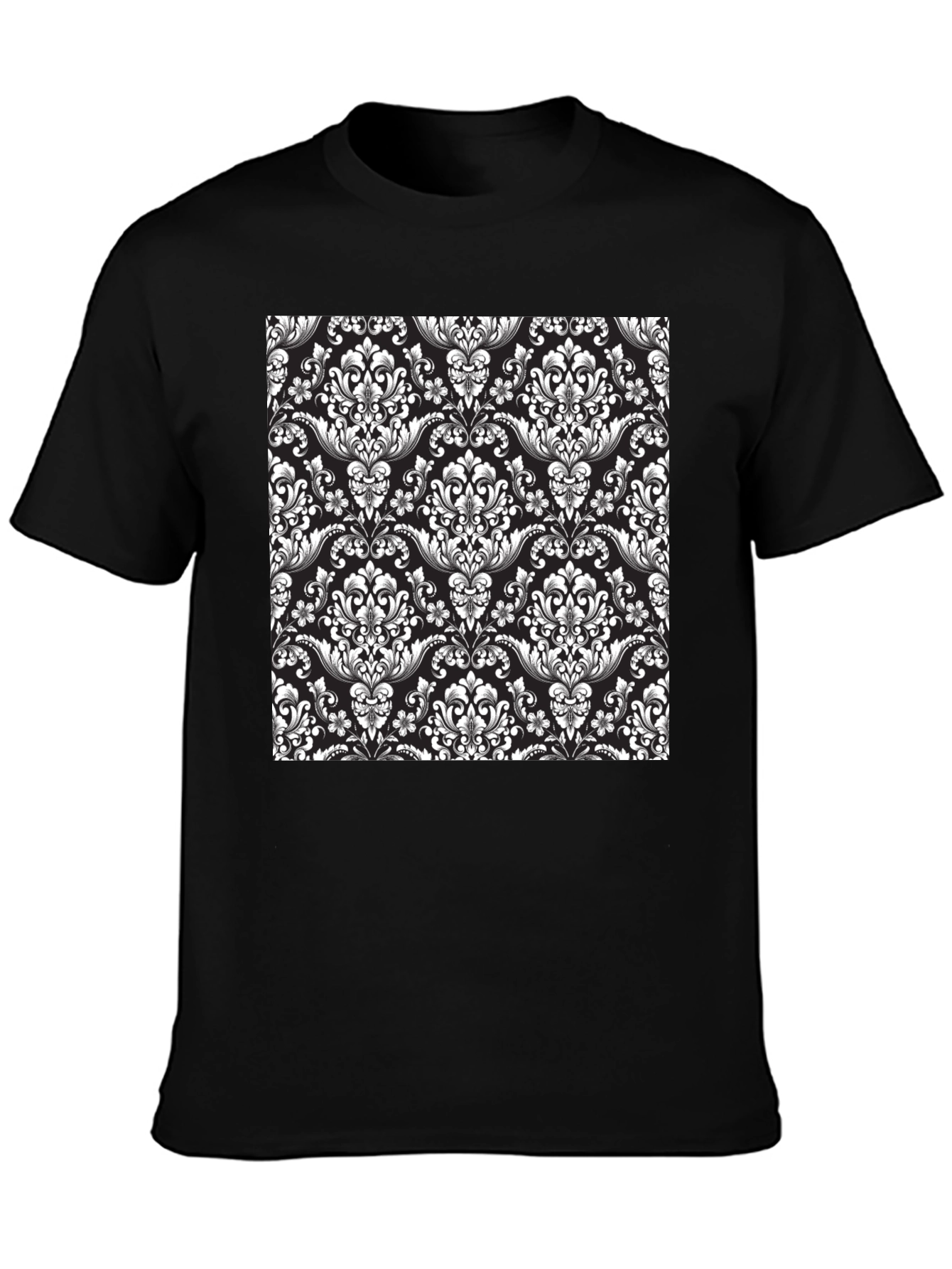 Elegant Black T-Shirt with Floral Damask Print