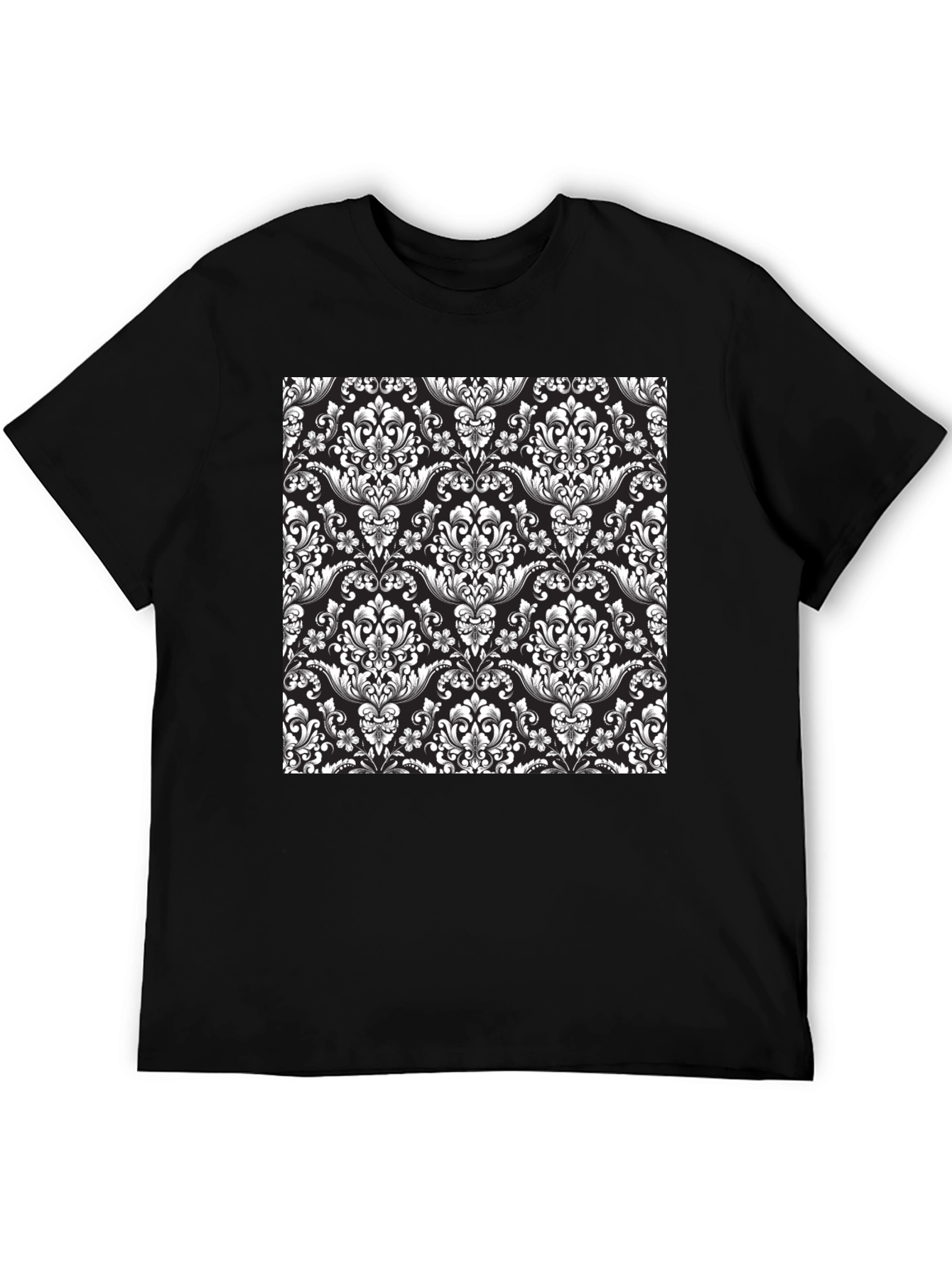 Elegant Black T-Shirt with Floral Damask Print