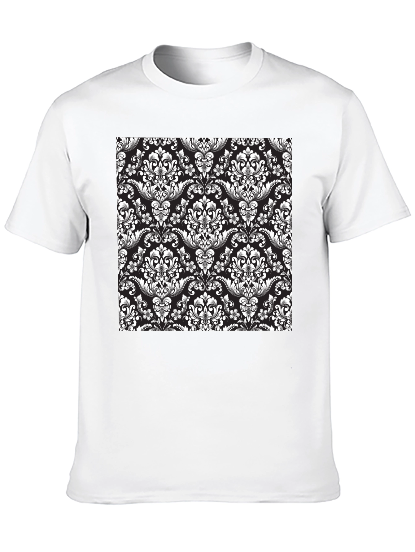 Elegant Black T-Shirt with Floral Damask Print