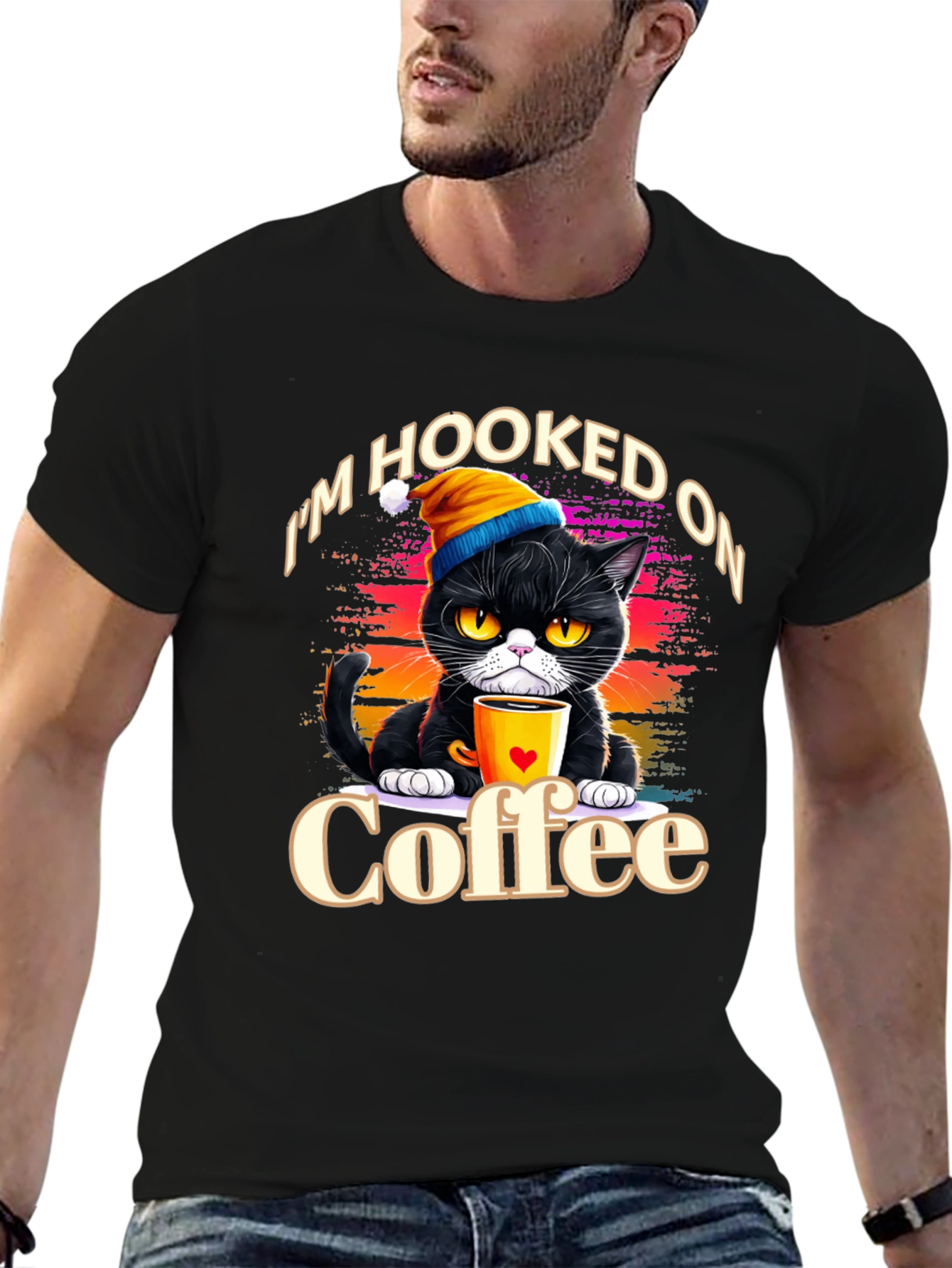 Hooked On Coffee Cat T-Shirt